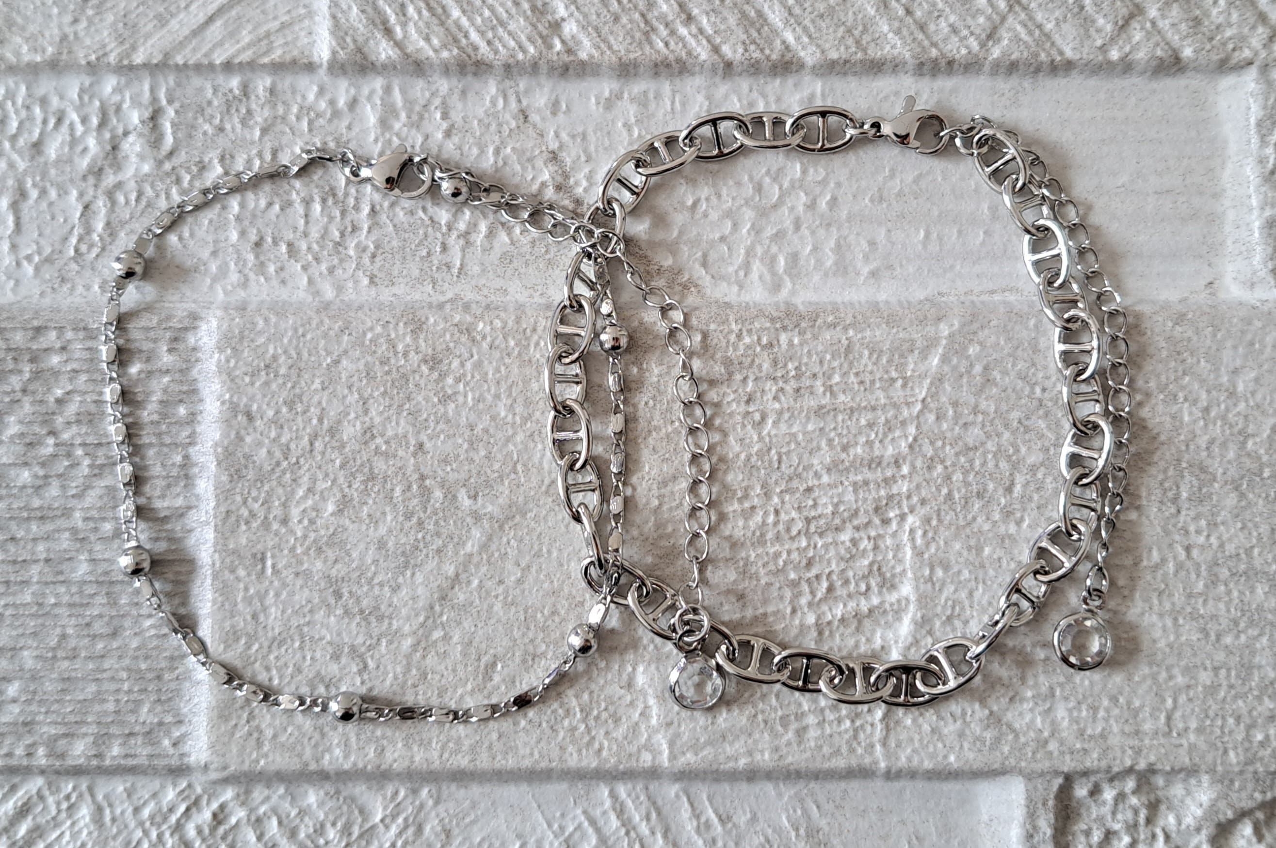 Silver Swarovski Double Layer Anklet Foot Chain Bracelet