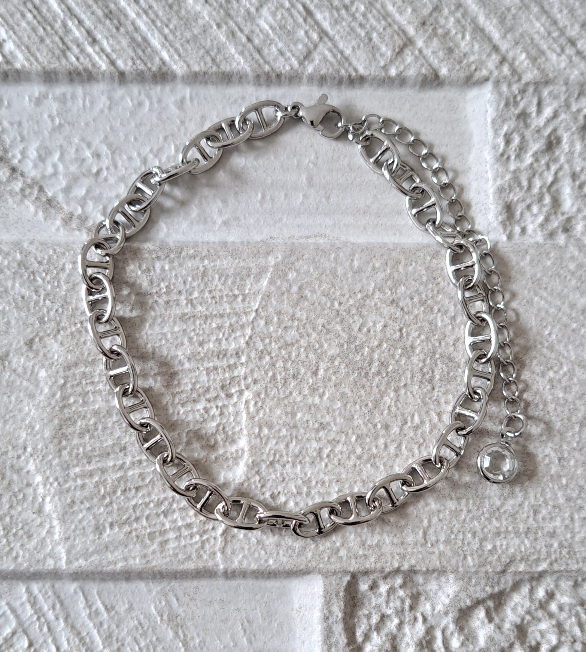 Silver Swarovski Double Layer Anklet Foot Chain Bracelet