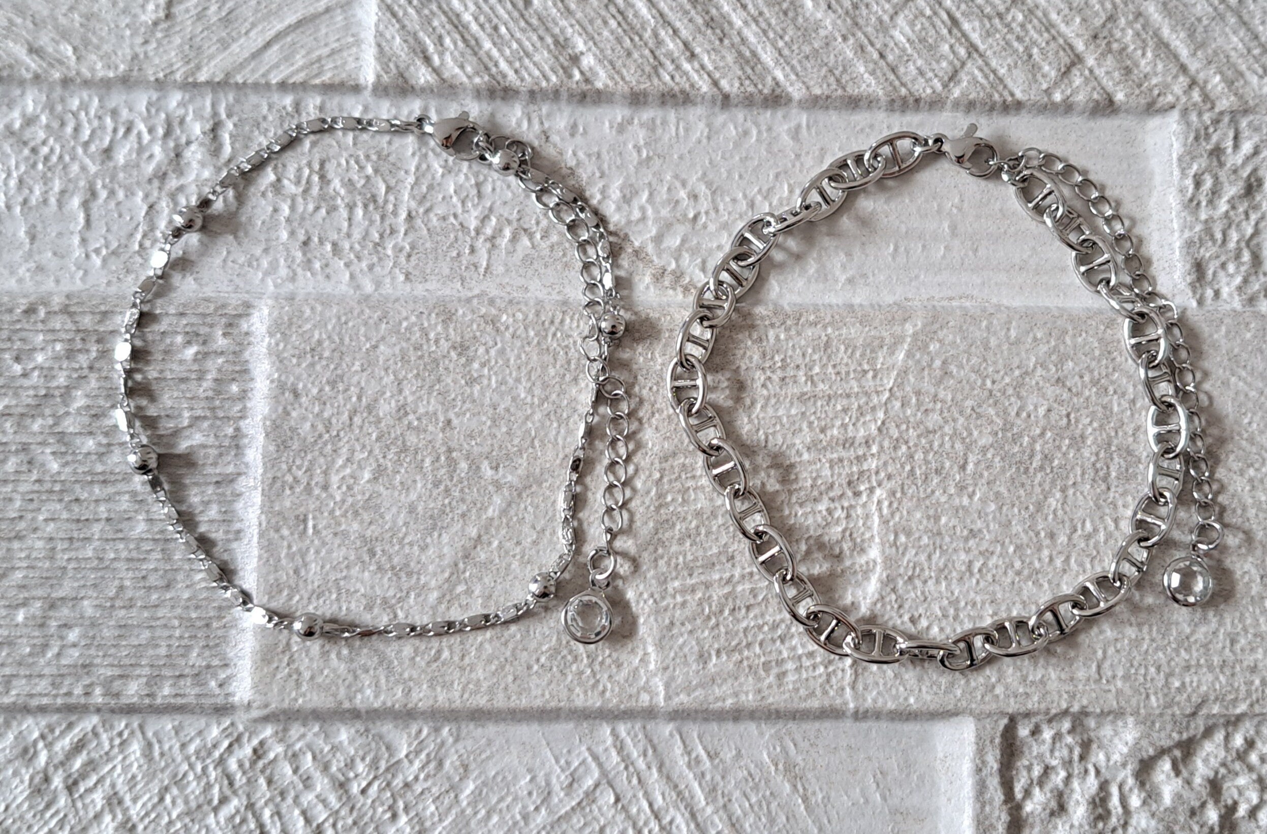 Silver Swarovski Double Layer Anklet Foot Chain Bracelet