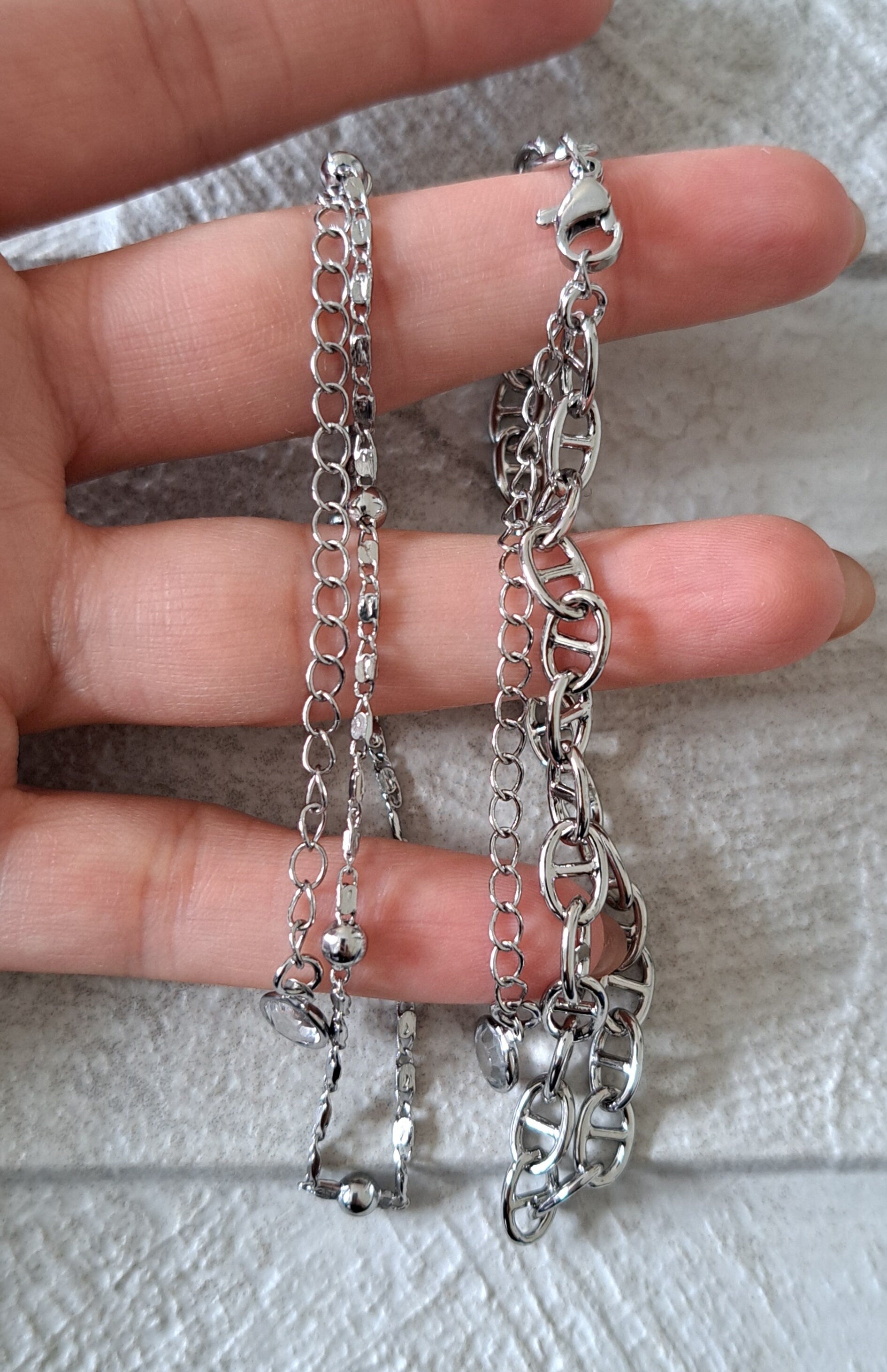 Silver Swarovski Double Layer Anklet Foot Chain Bracelet