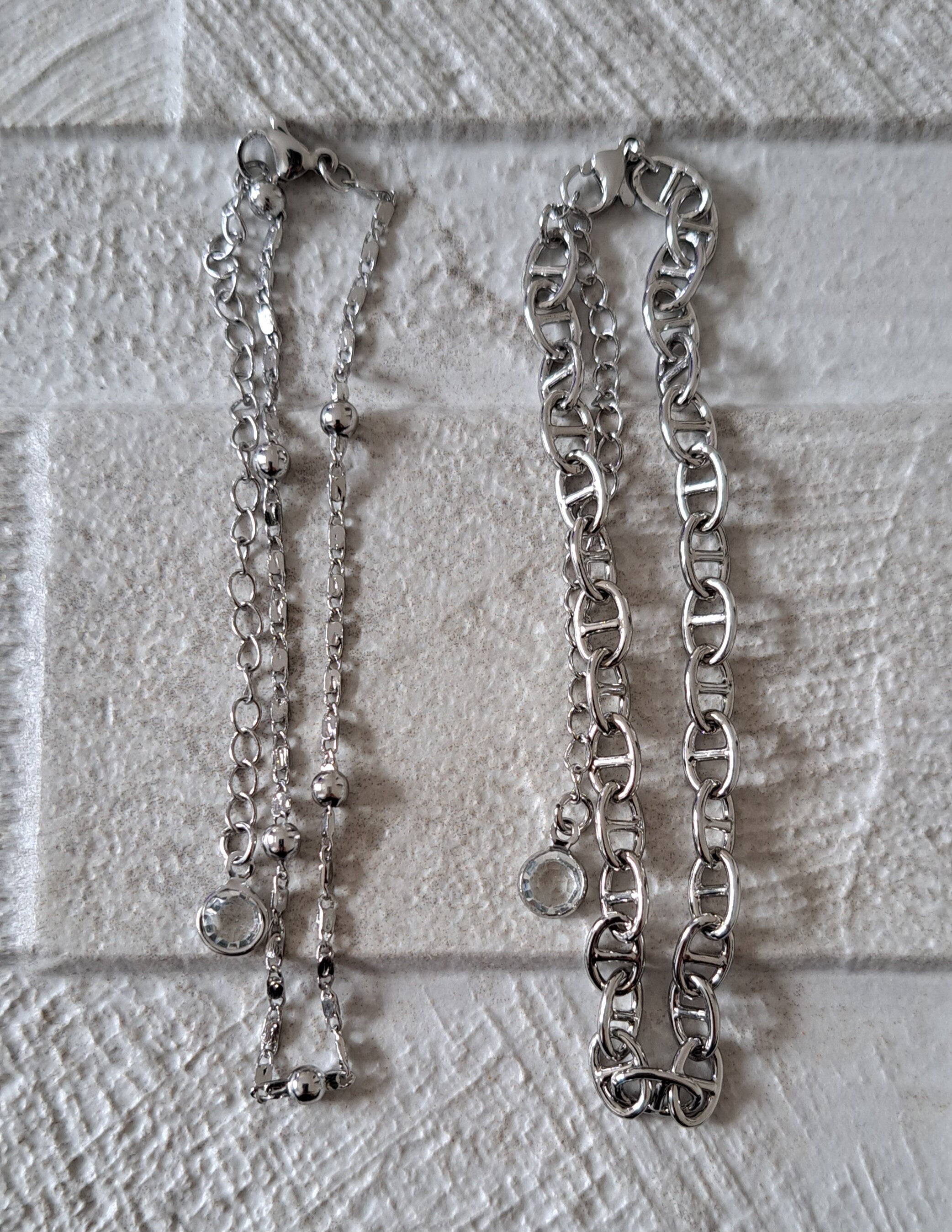 Silver Swarovski Double Layer Anklet Foot Chain Bracelet