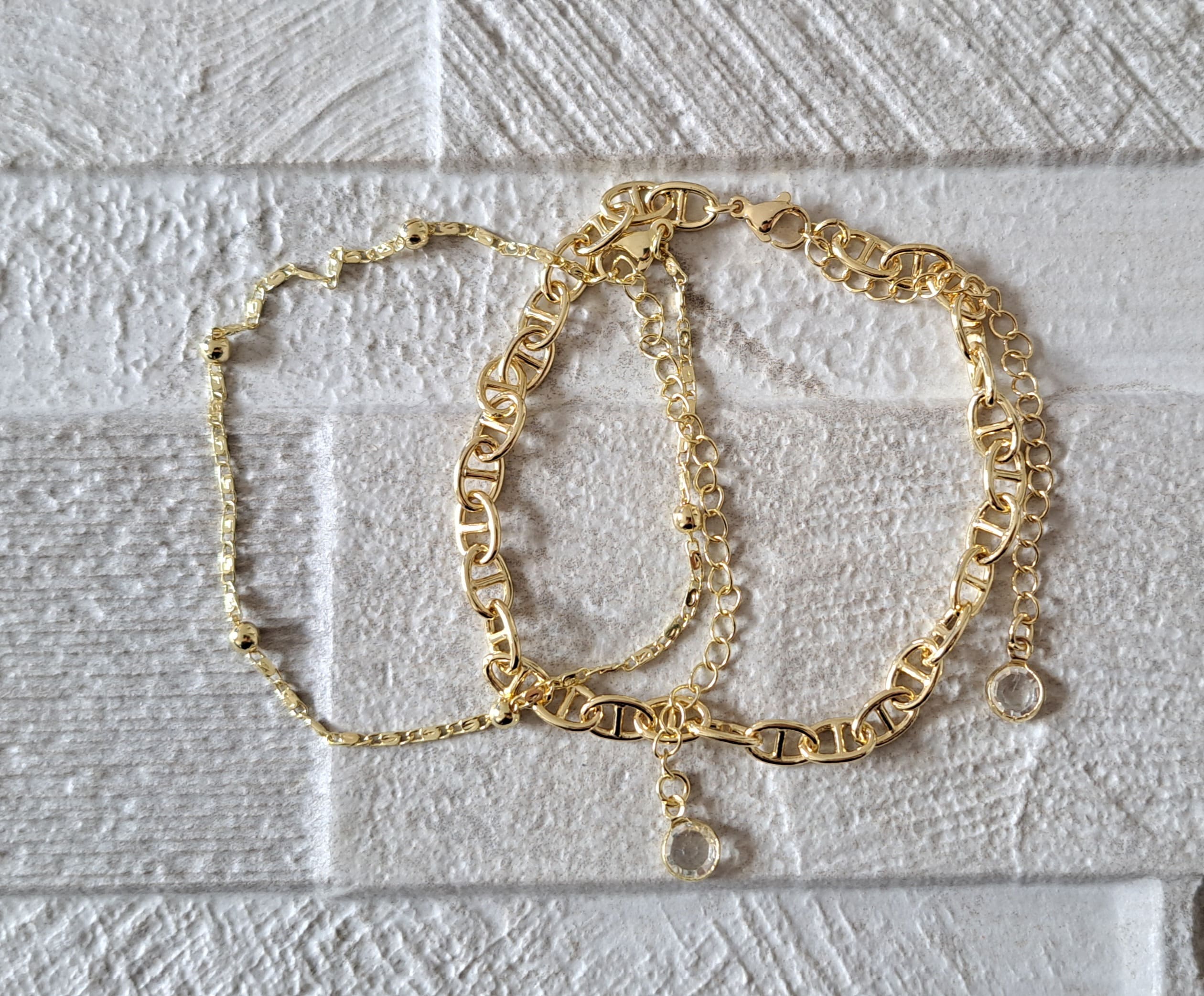 Gold Swarovski Double Layer Anklet Foot Chain Bracelet
