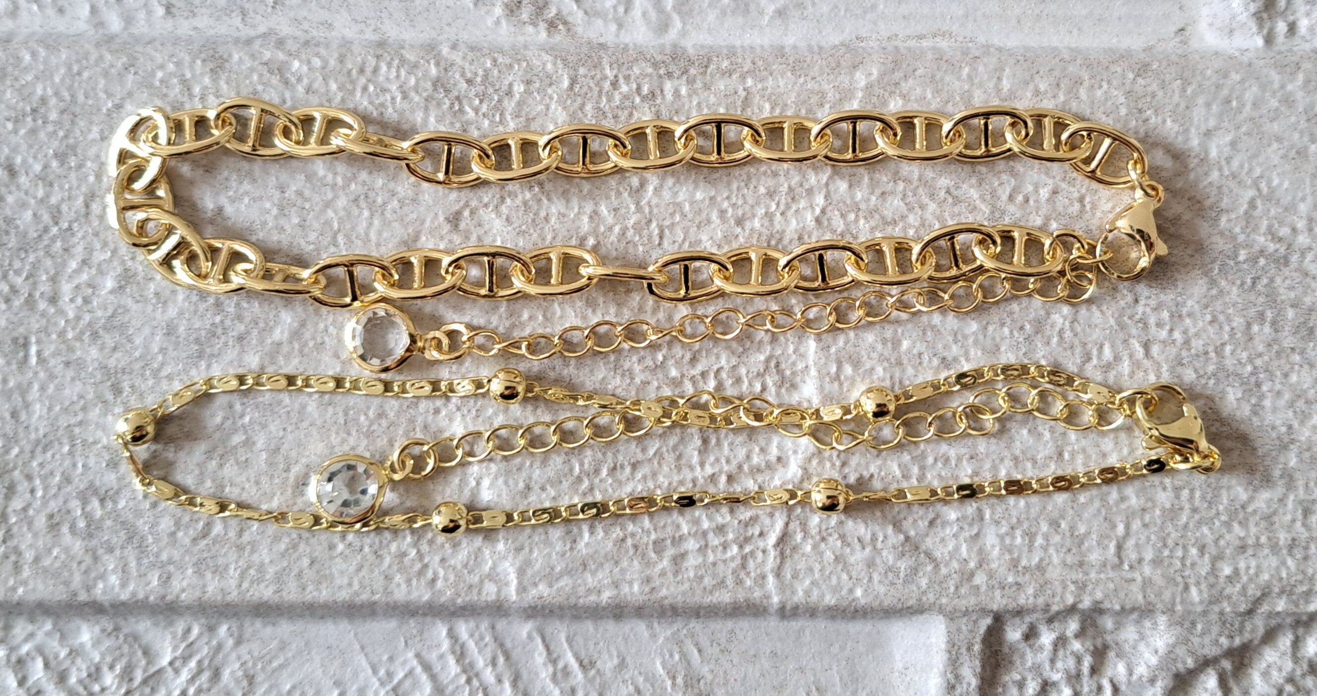 Gold Swarovski Double Layer Anklet Foot Chain Bracelet