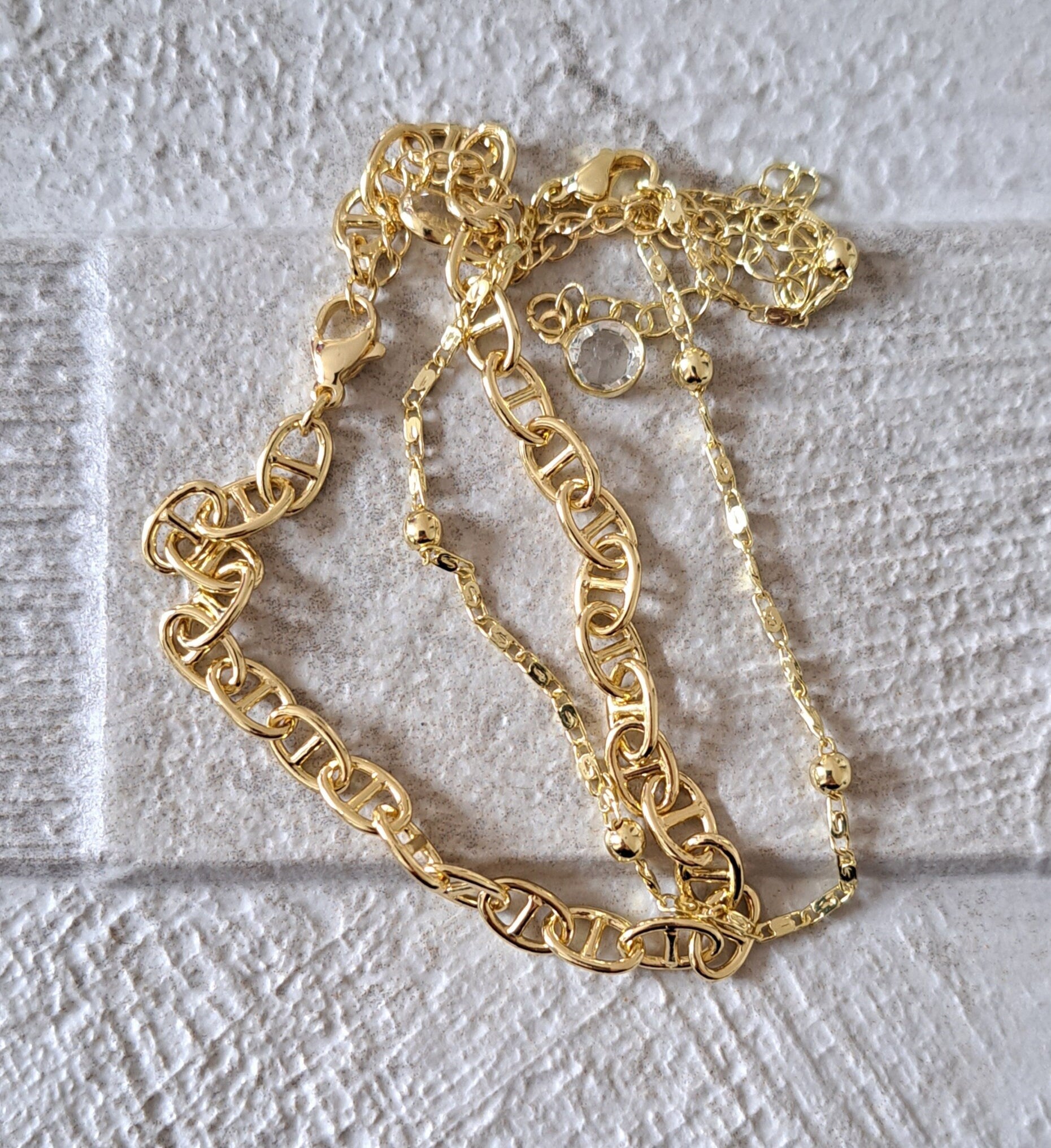 Gold Swarovski Double Layer Anklet Foot Chain Bracelet