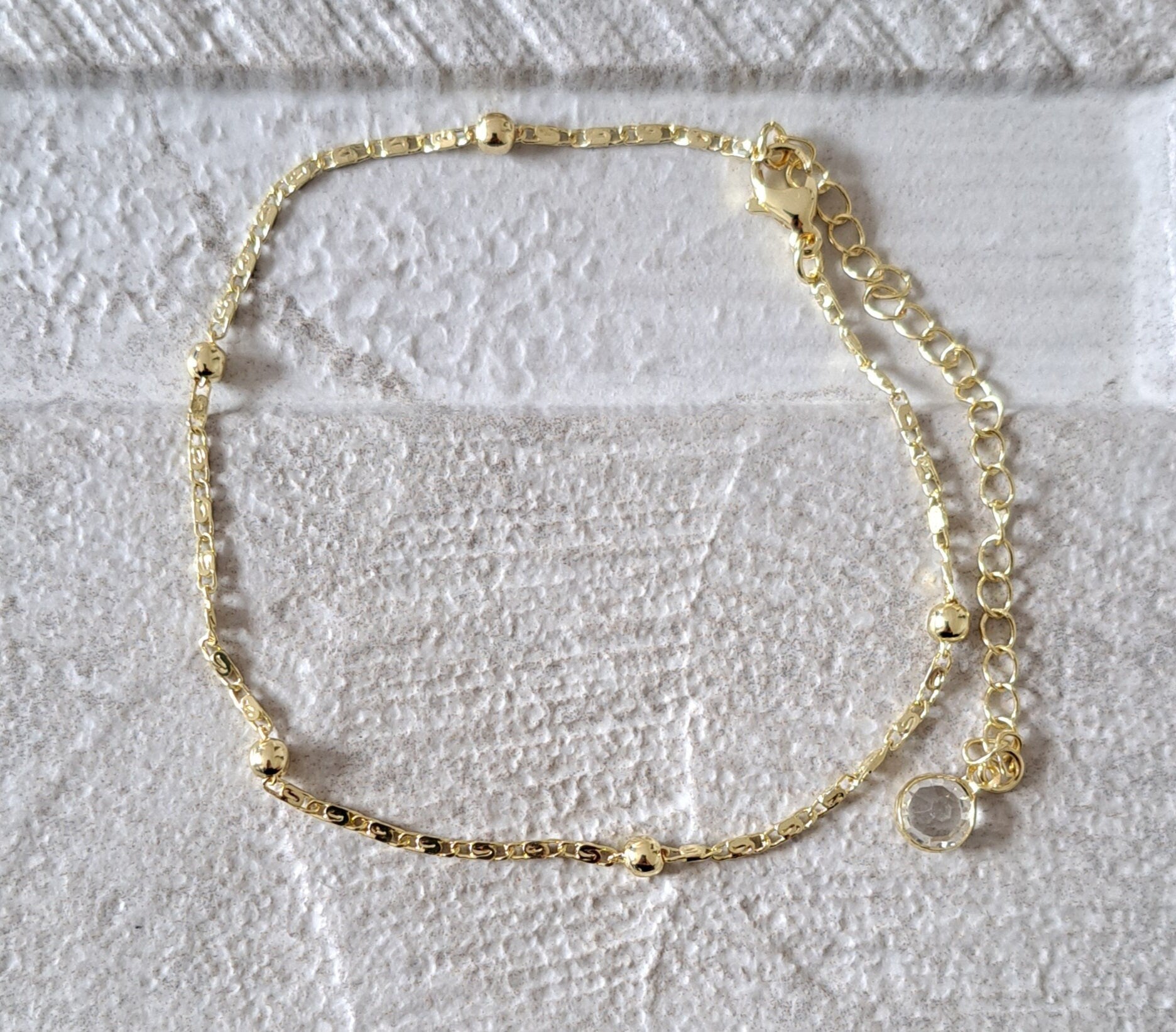 Gold Swarovski Double Layer Anklet Foot Chain Bracelet