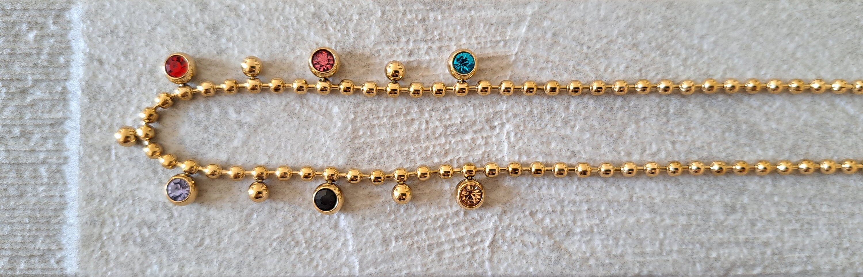 Gold Multi Colour Swarovski Crystal Stainless Steel Choker