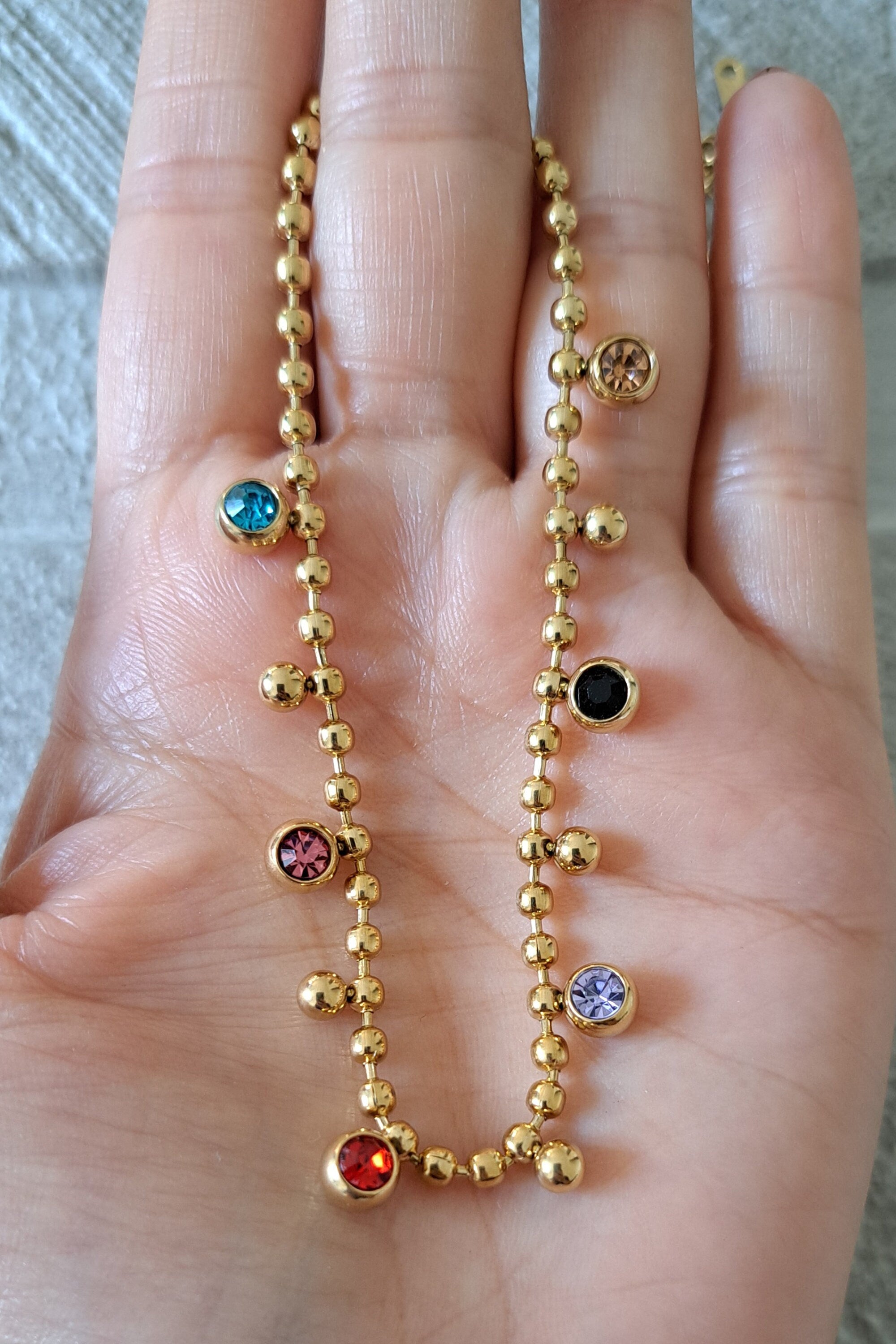 Gold Multi Colour Swarovski Crystal Stainless Steel Choker