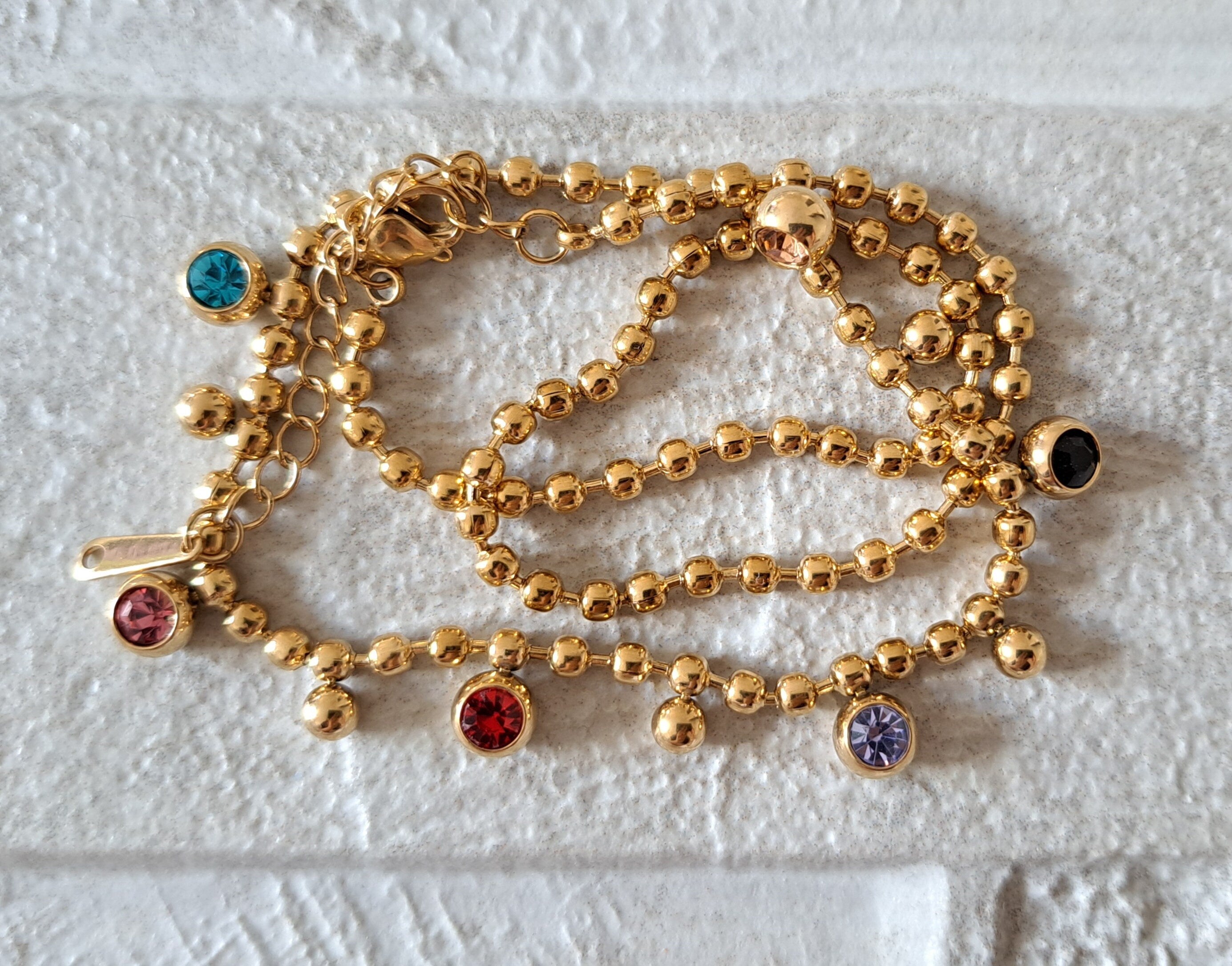 Gold Multi Colour Swarovski Crystal Stainless Steel Choker