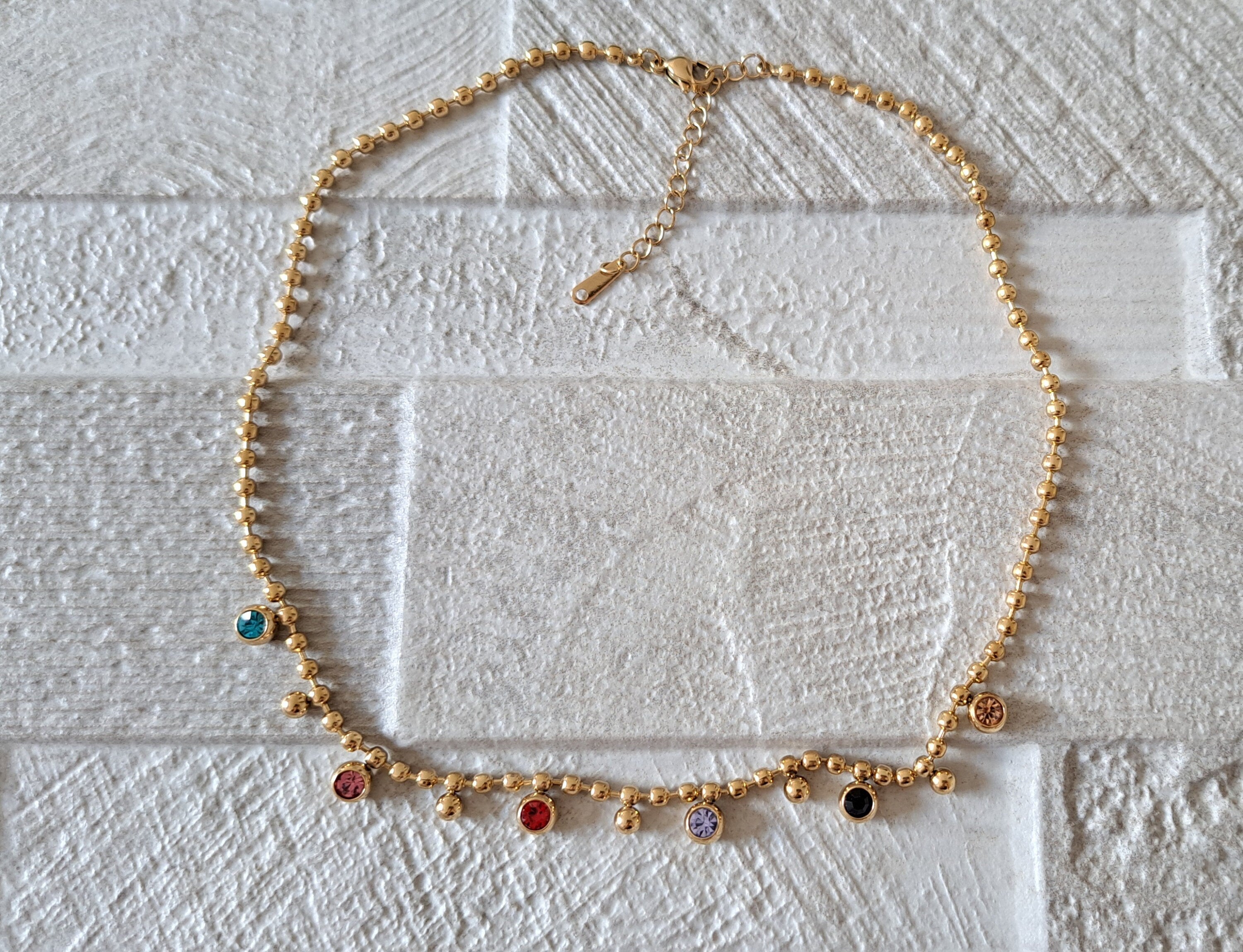 Gold Multi Colour Swarovski Crystal Stainless Steel Choker