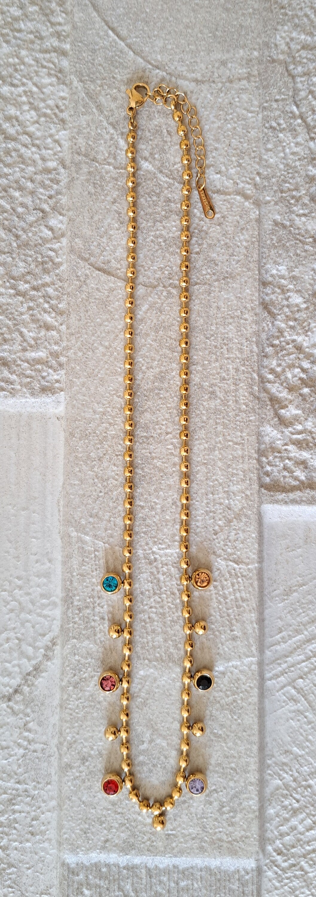 Gold Multi Colour Swarovski Crystal Stainless Steel Choker