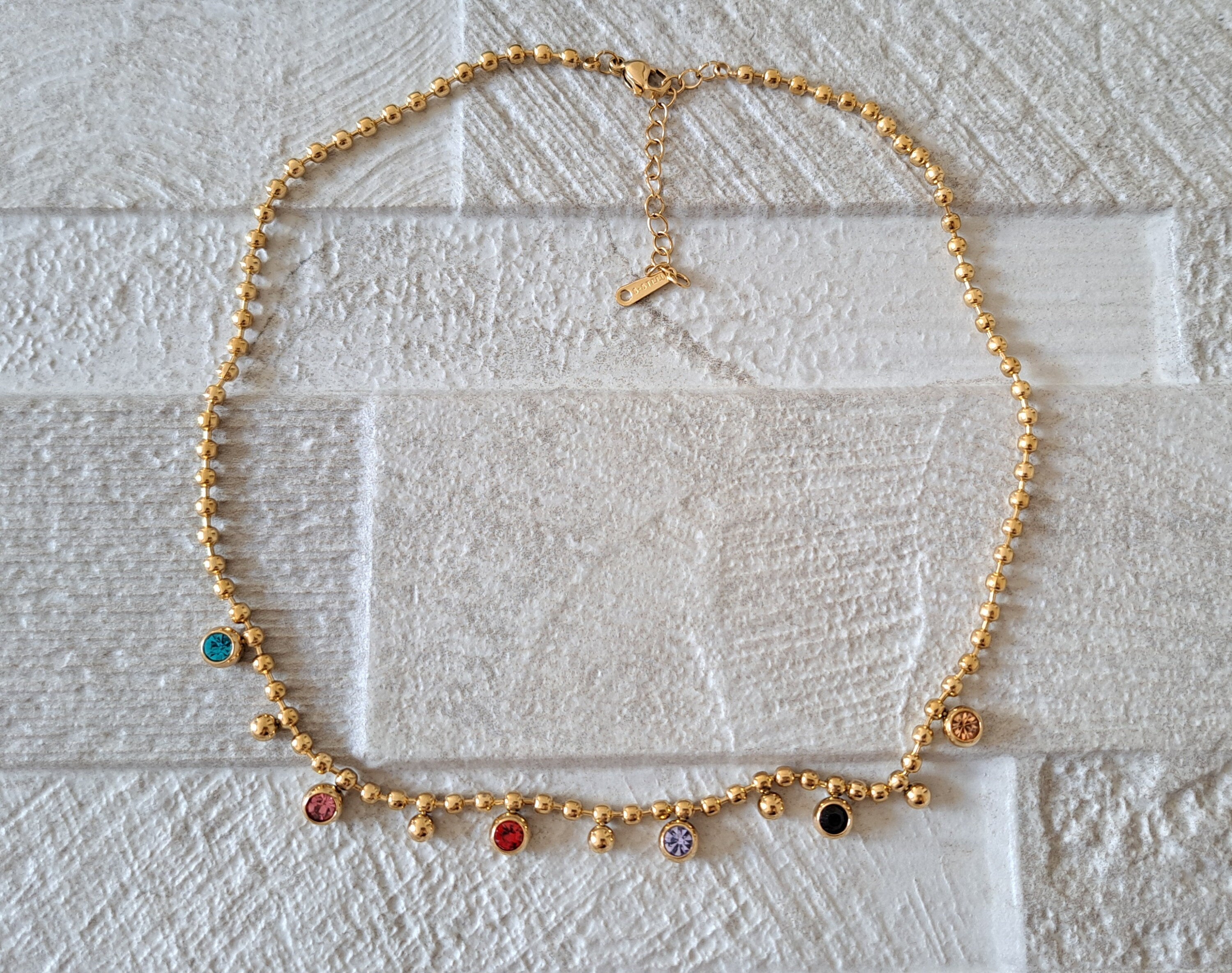 Gold Multi Colour Swarovski Crystal Stainless Steel Choker