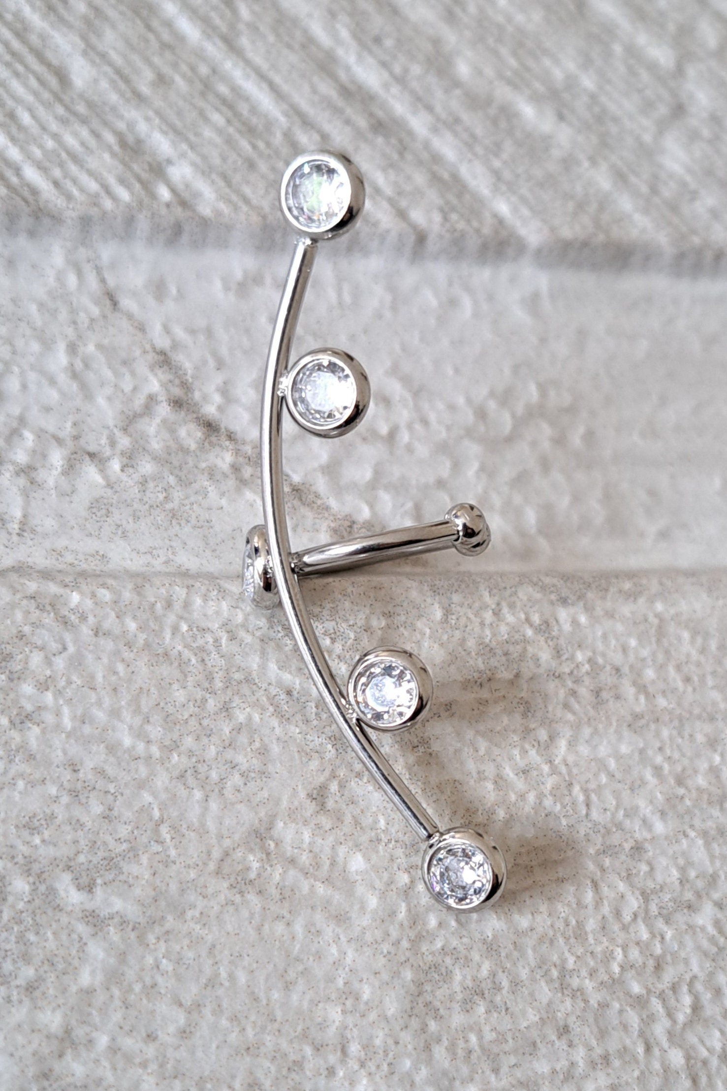 Silver Long Crystal Stainless Steel Cuff Earring