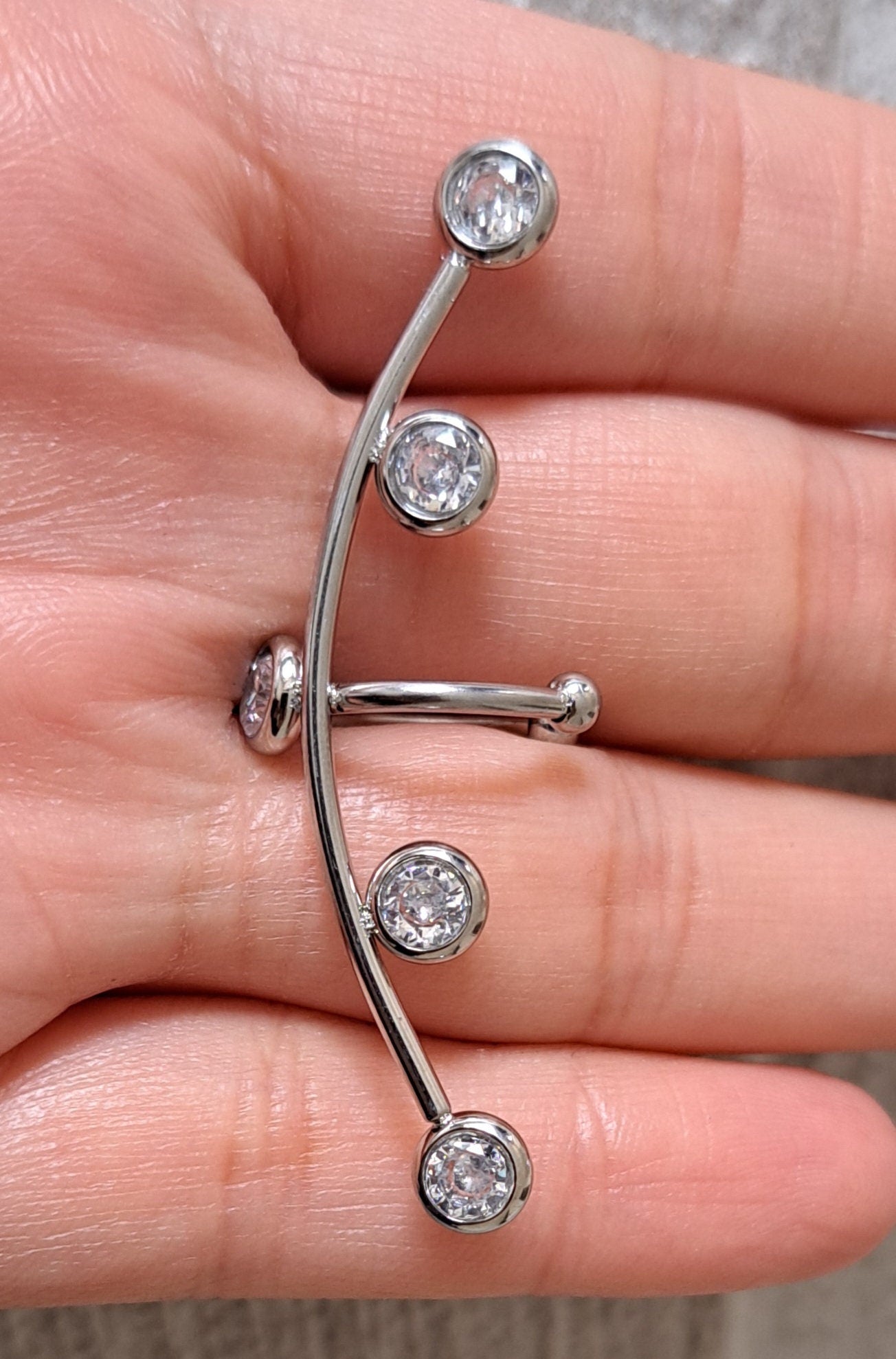 Silver Long Crystal Stainless Steel Cuff Earring