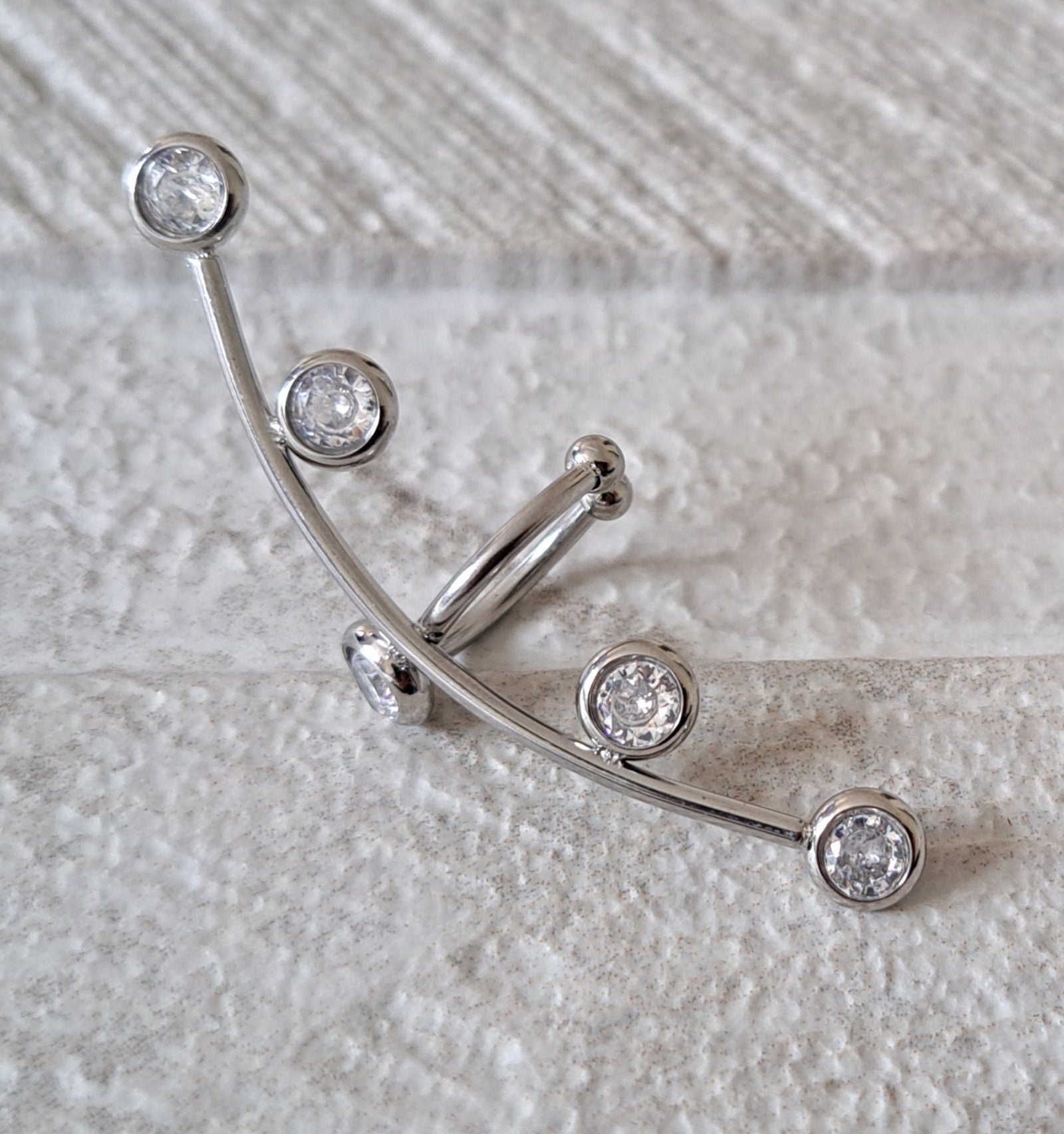 Silver Long Crystal Stainless Steel Cuff Earring