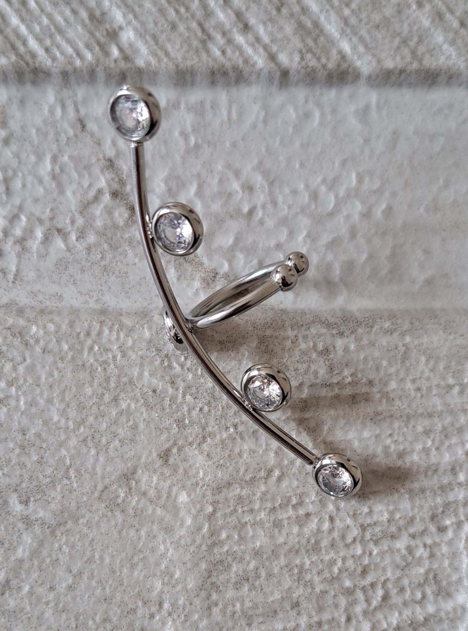 Silver Long Crystal Stainless Steel Cuff Earring