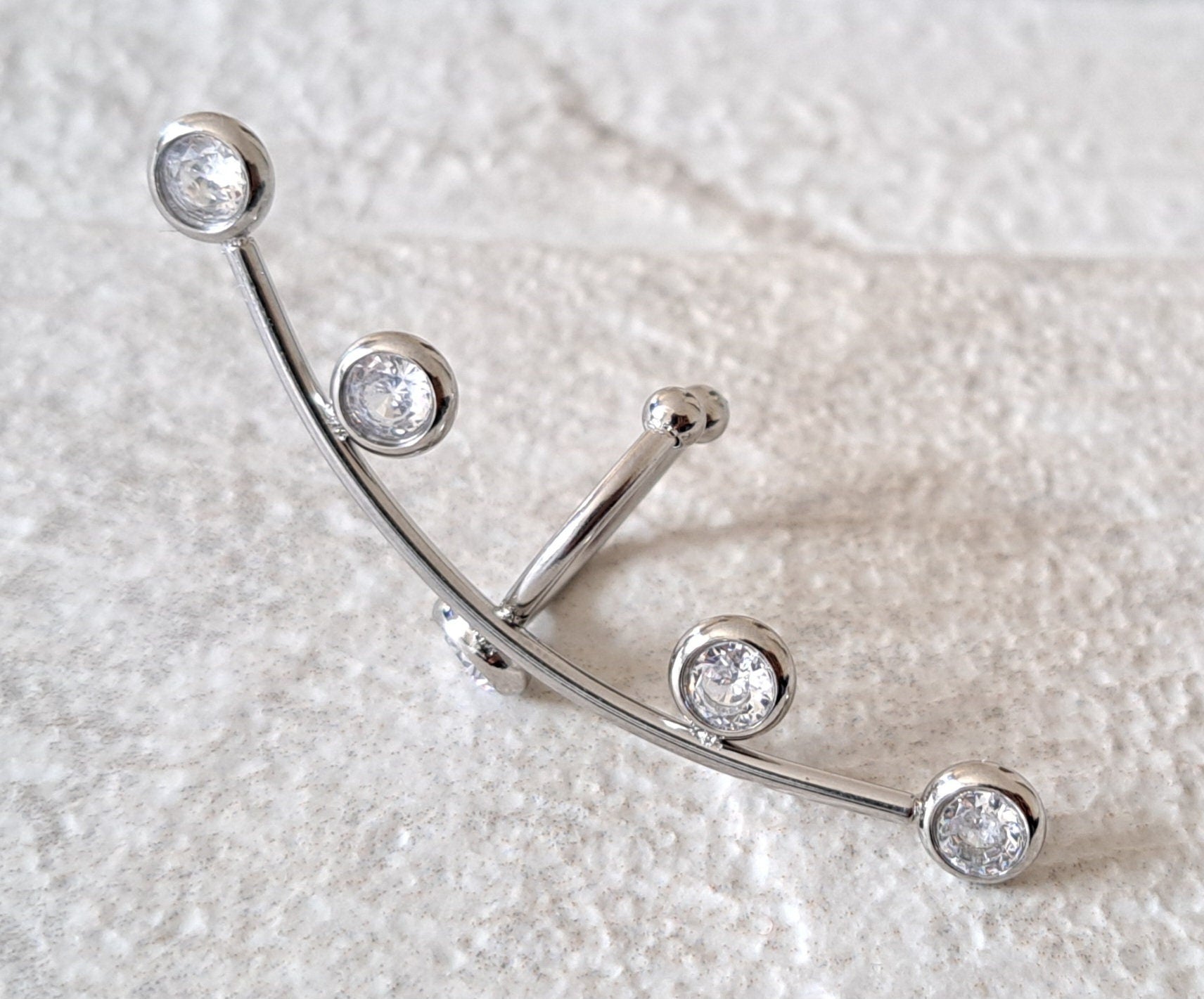 Silver Long Crystal Stainless Steel Cuff Earring