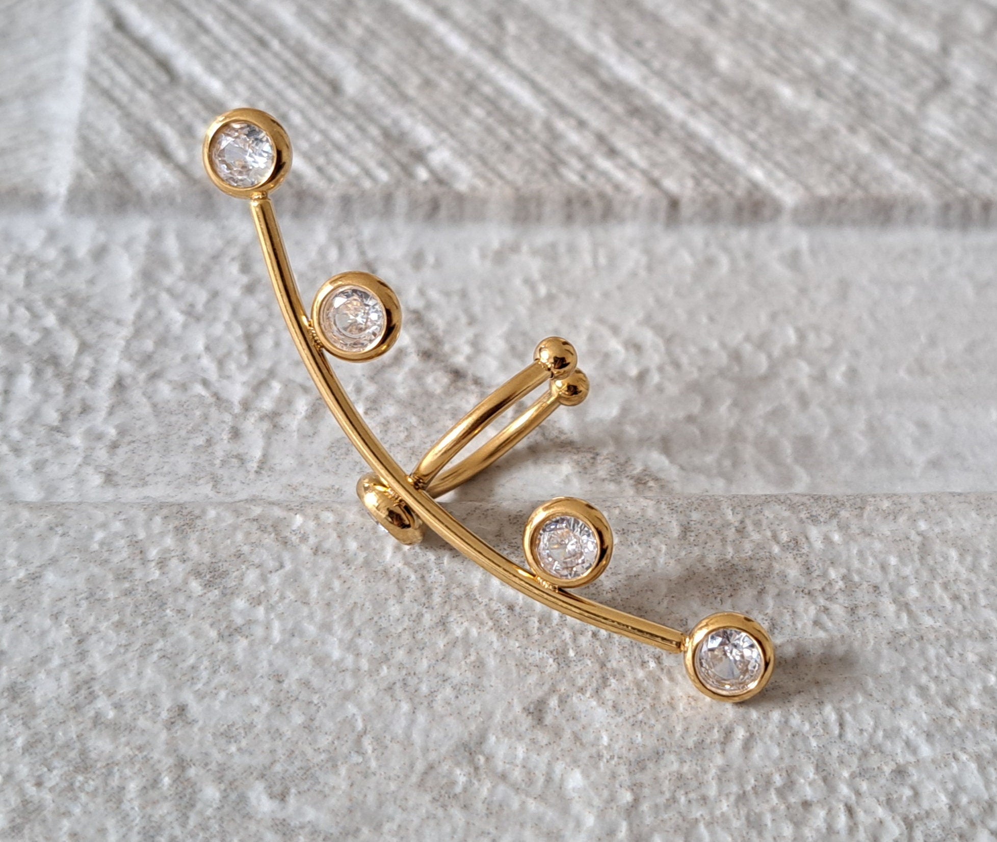 Gold Long Crystal Stainless Steel Cuff Earring