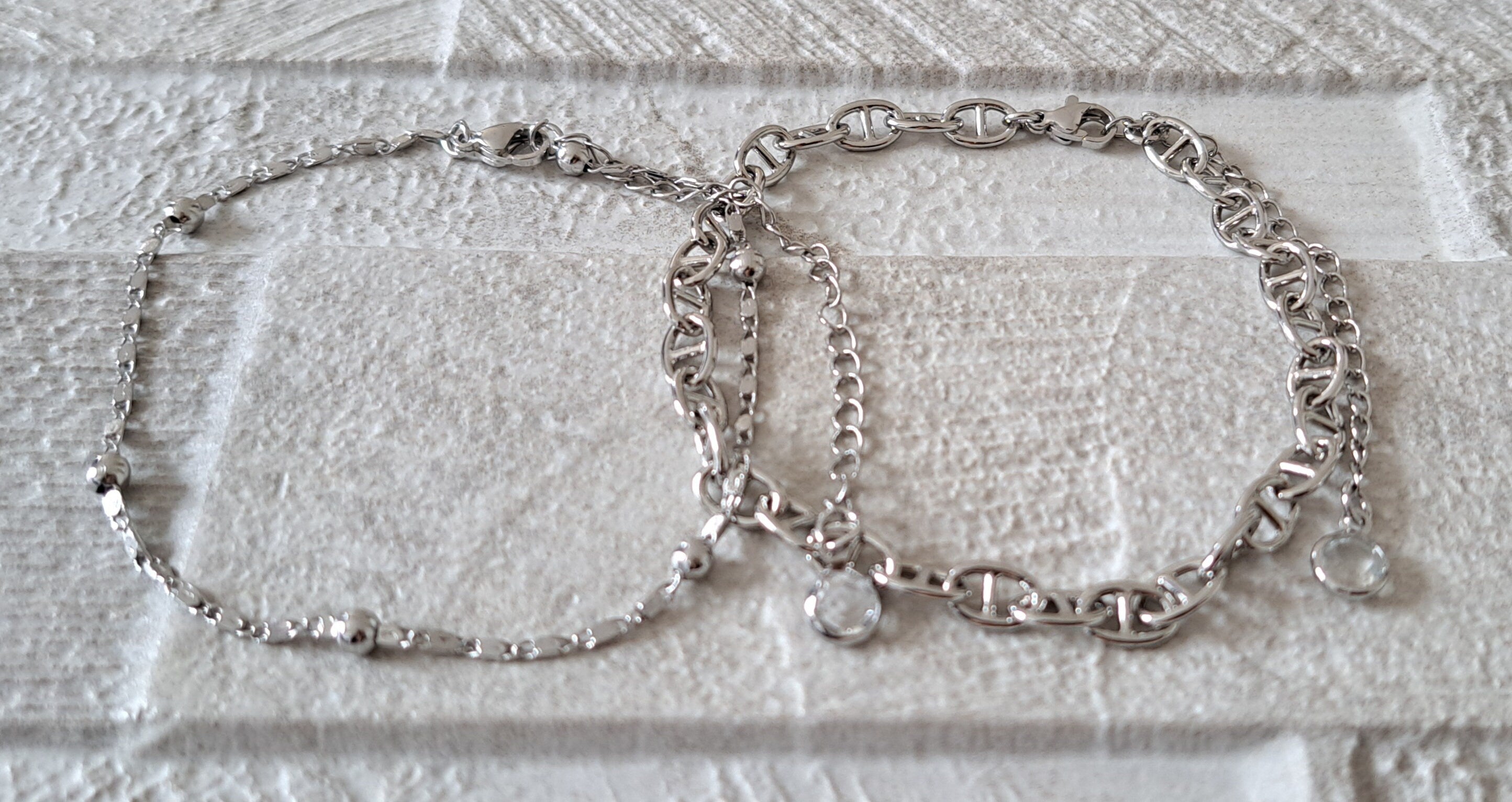 Silver Swarovski Double Layer Anklet Foot Chain Bracelet