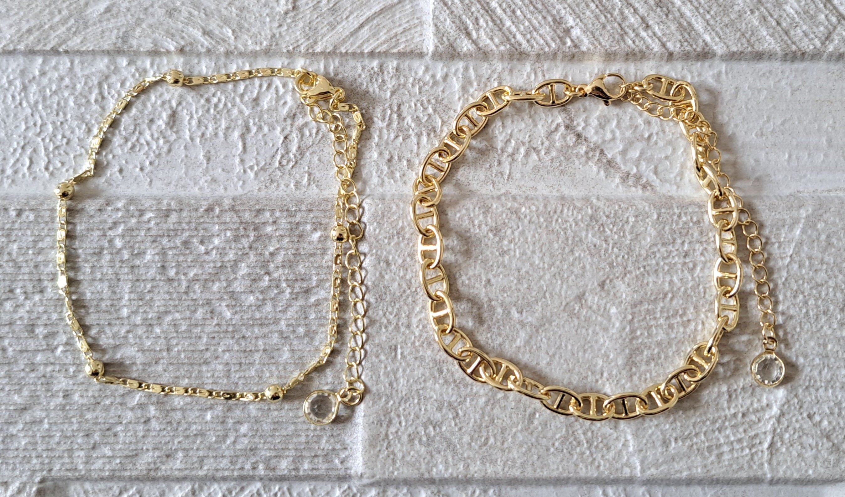 Gold Swarovski Double Layer Anklet Foot Chain Bracelet