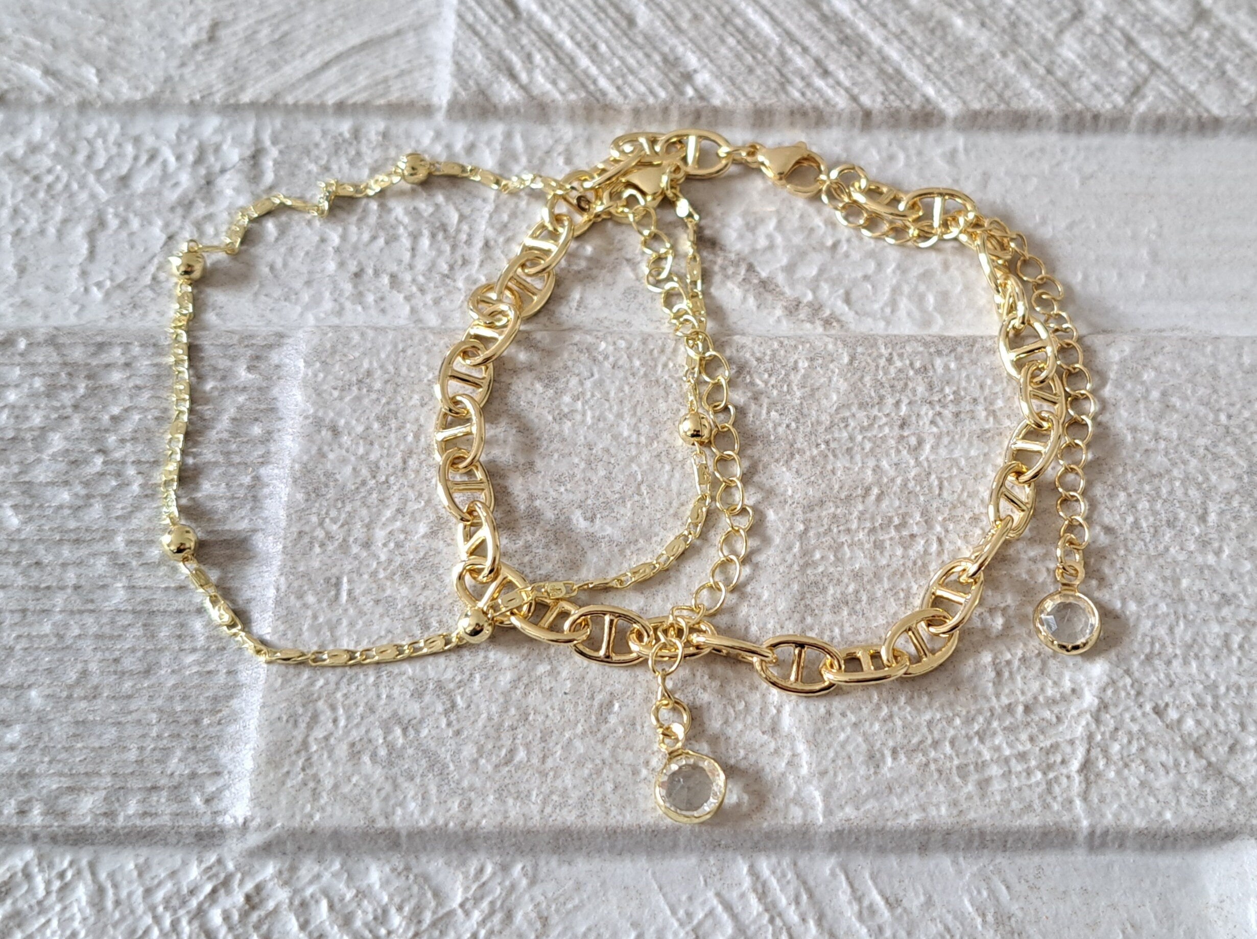 Gold Swarovski Double Layer Anklet Foot Chain Bracelet