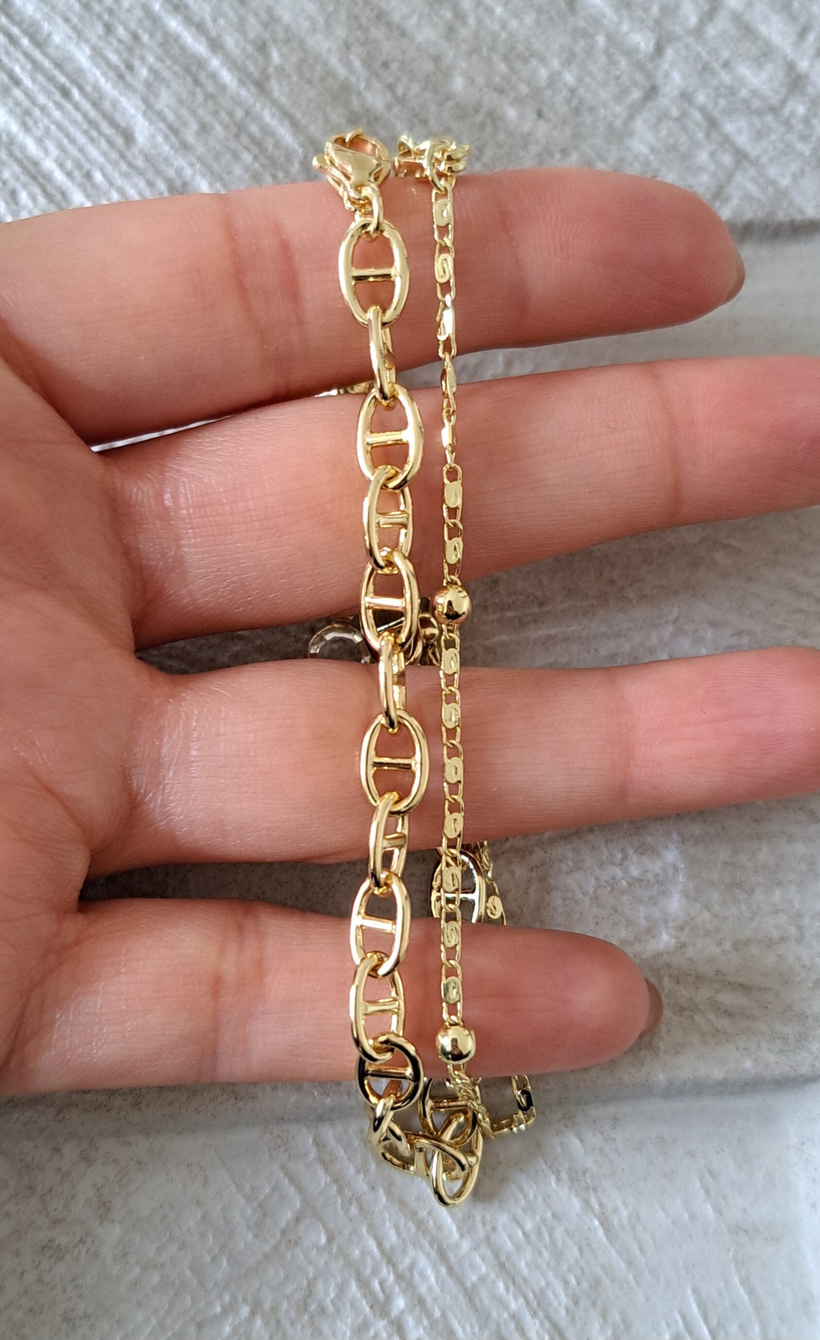 Gold Swarovski Double Layer Anklet Foot Chain Bracelet