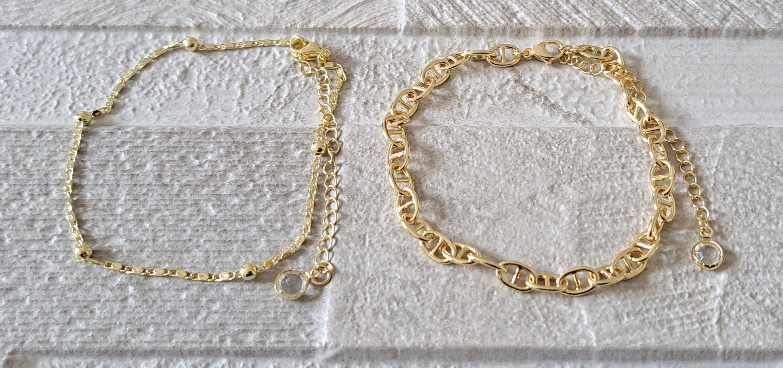 Gold Swarovski Double Layer Anklet Foot Chain Bracelet