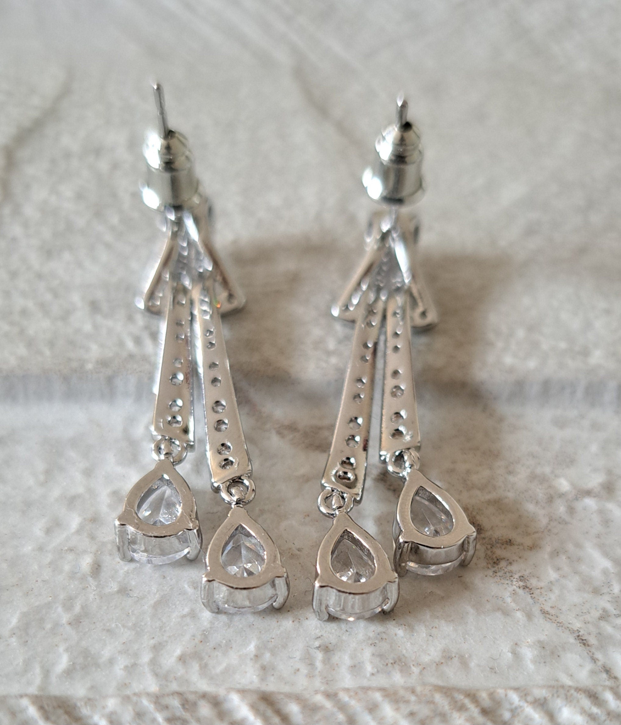Silver Swarovski Crystal Bow Long Drop Chandelier Earrings