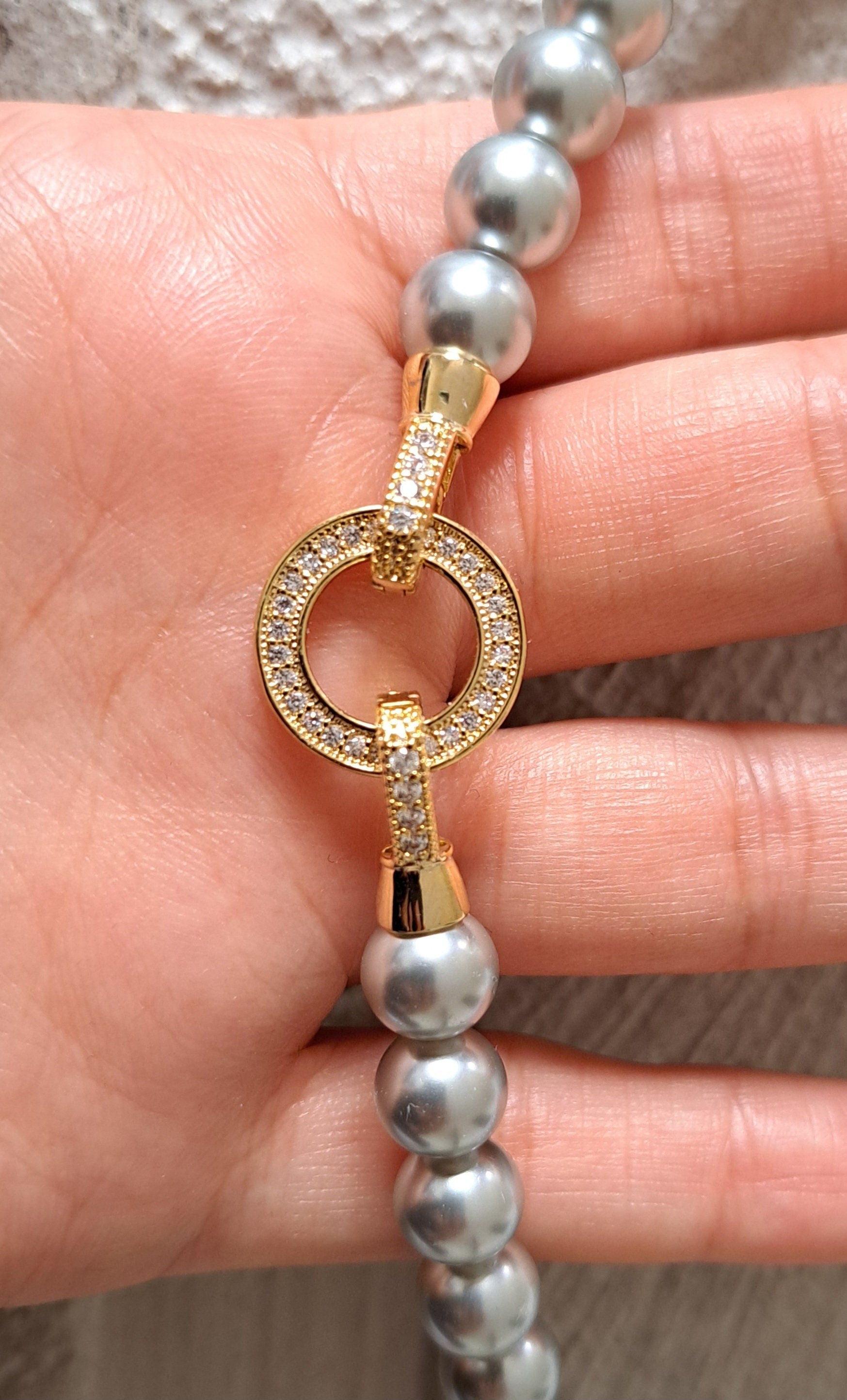 Gold Grey Pearl Swarovski Crystal Handmade Cluster Choker