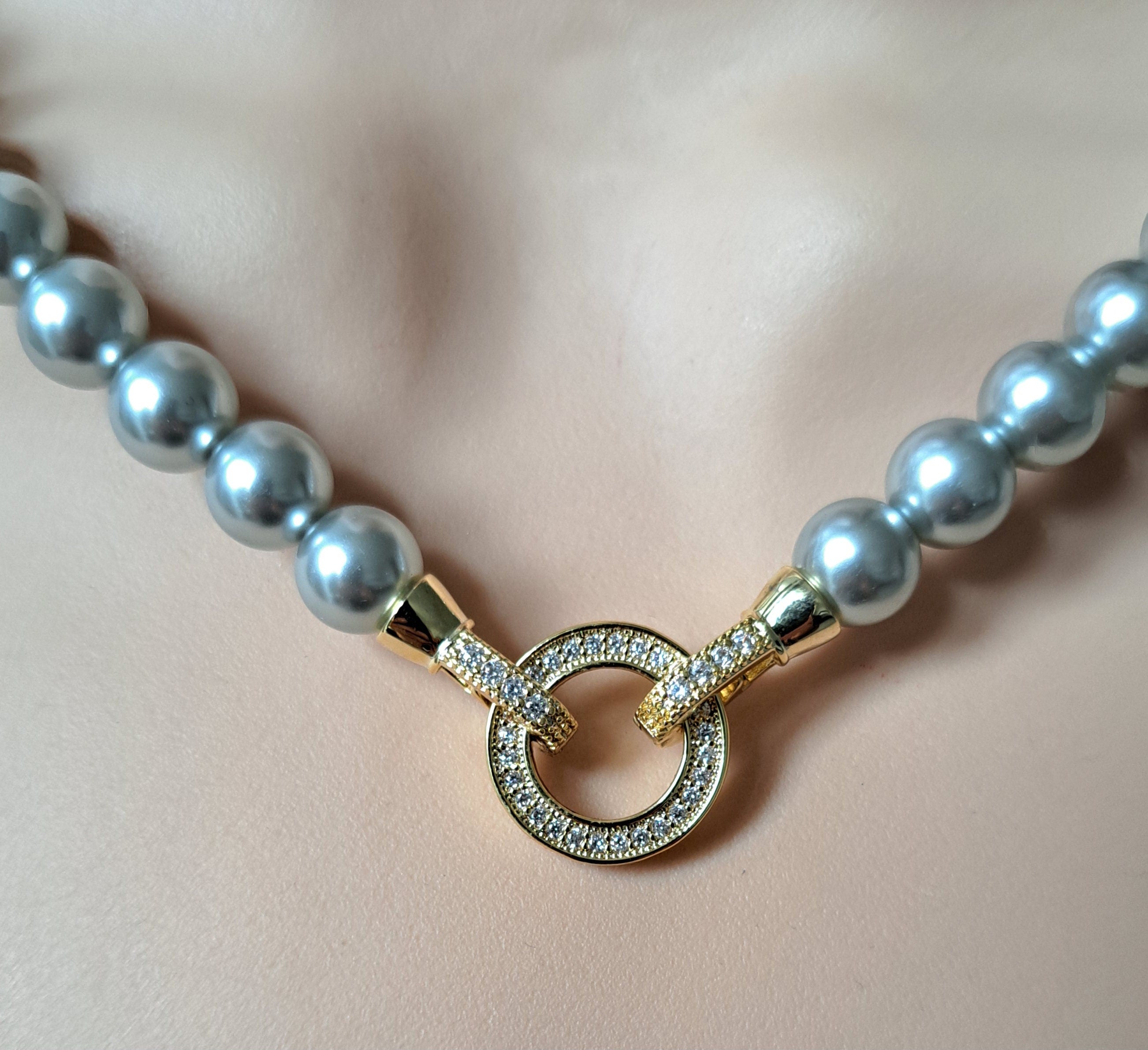 Gold Grey Pearl Swarovski Crystal Handmade Cluster Choker