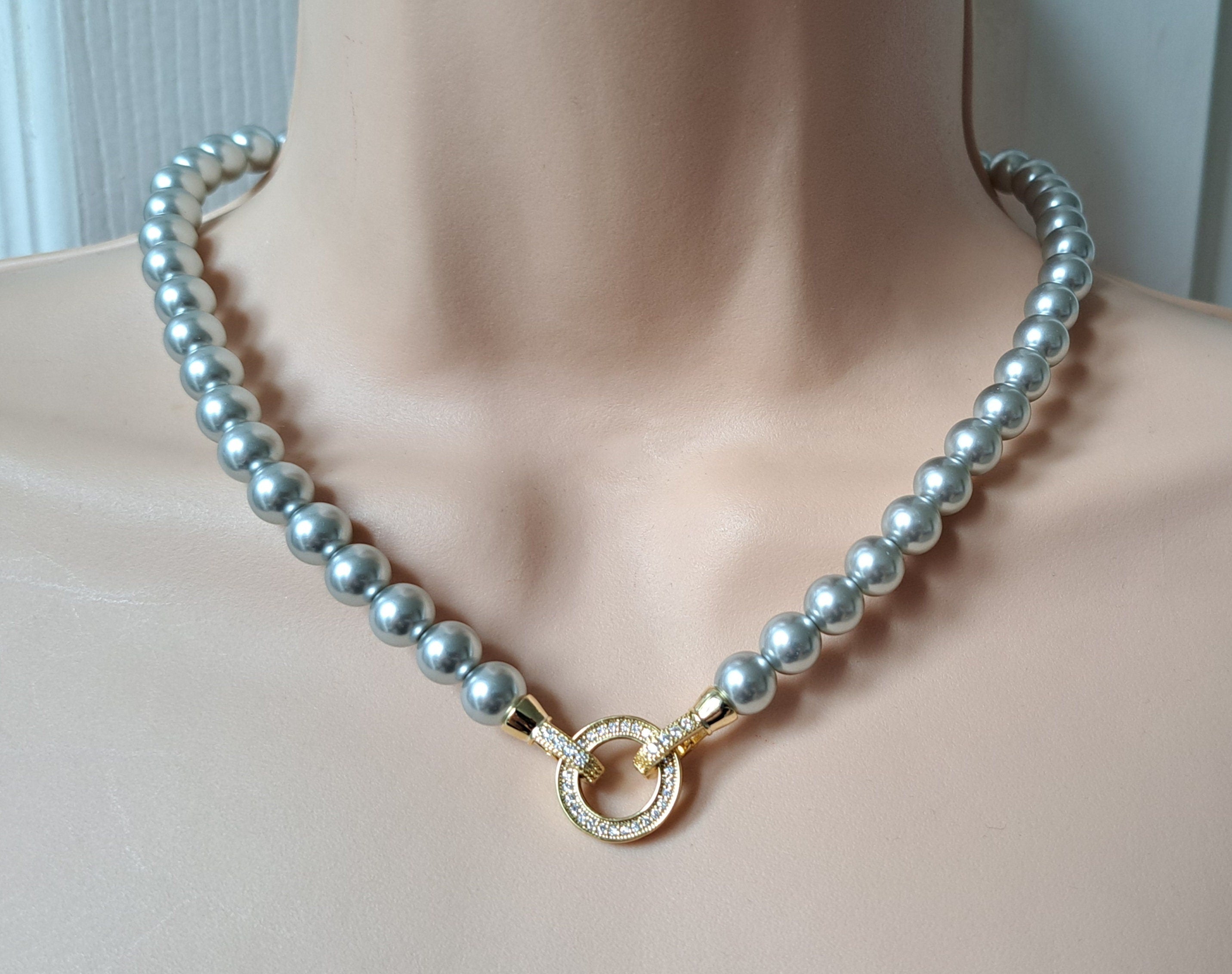Gold Grey Pearl Swarovski Crystal Handmade Cluster Choker