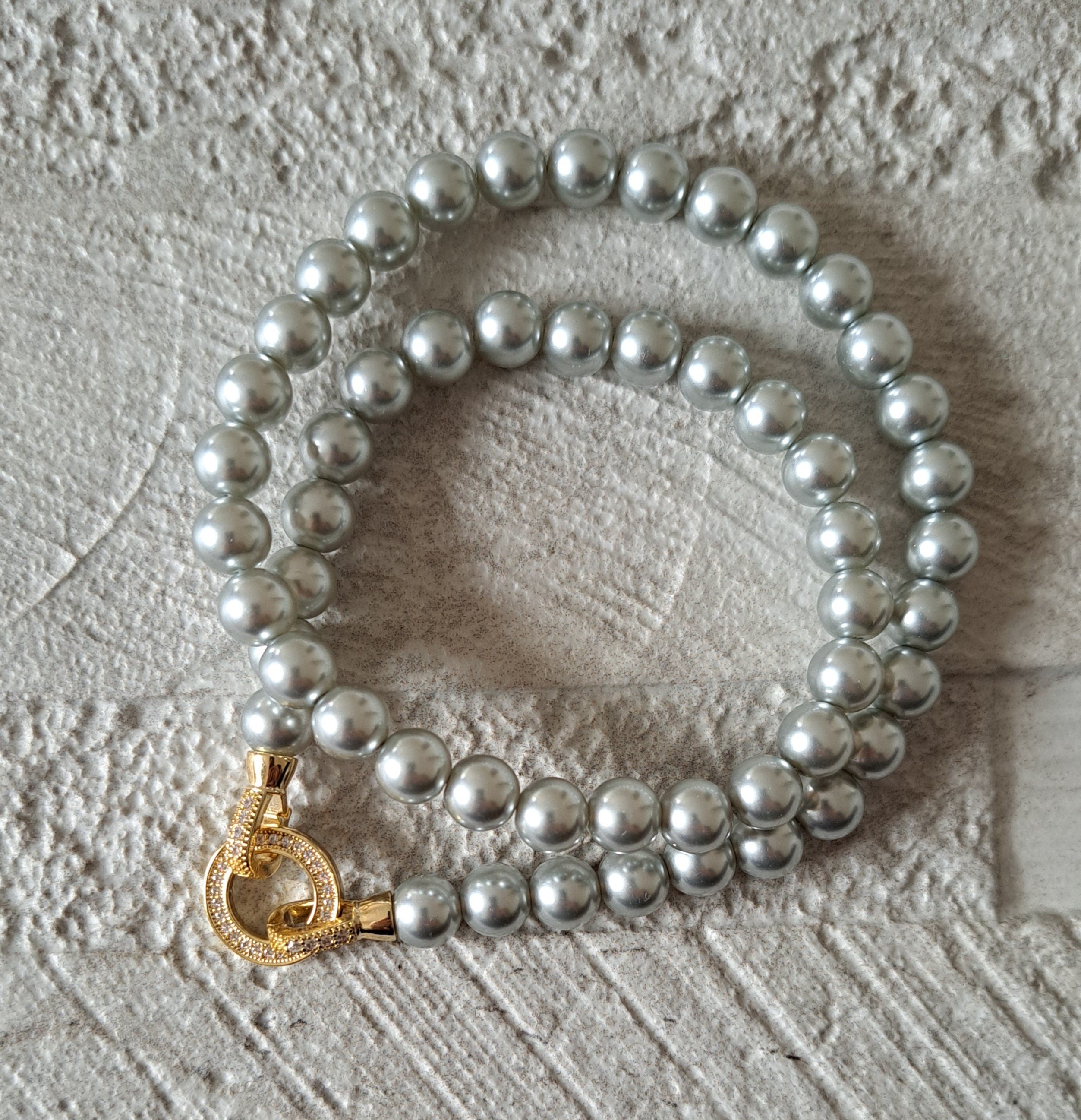 Gold Grey Pearl Swarovski Crystal Handmade Cluster Choker