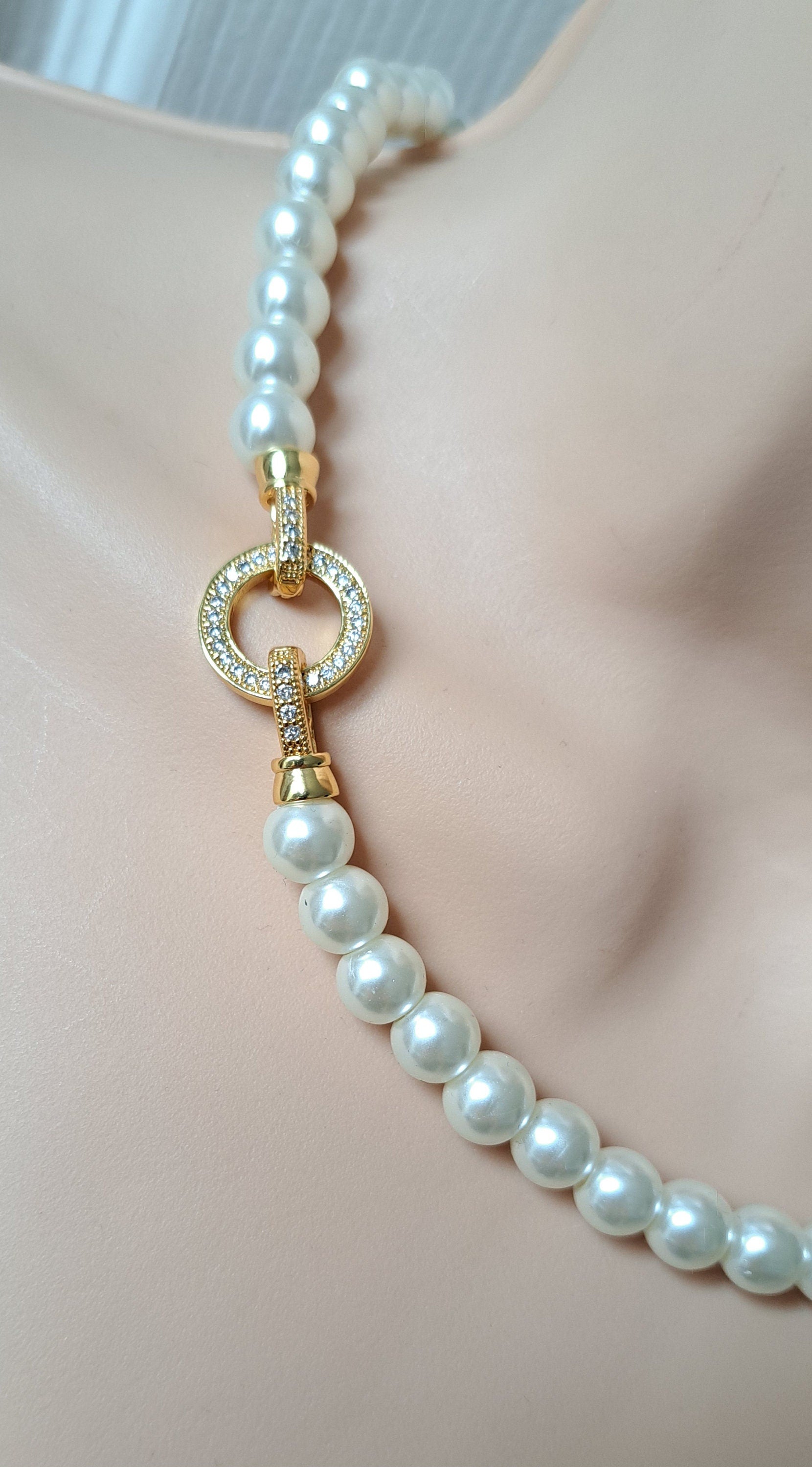 Gold Cream Pearl Swarovski Crystal Handmade Cluster Choker