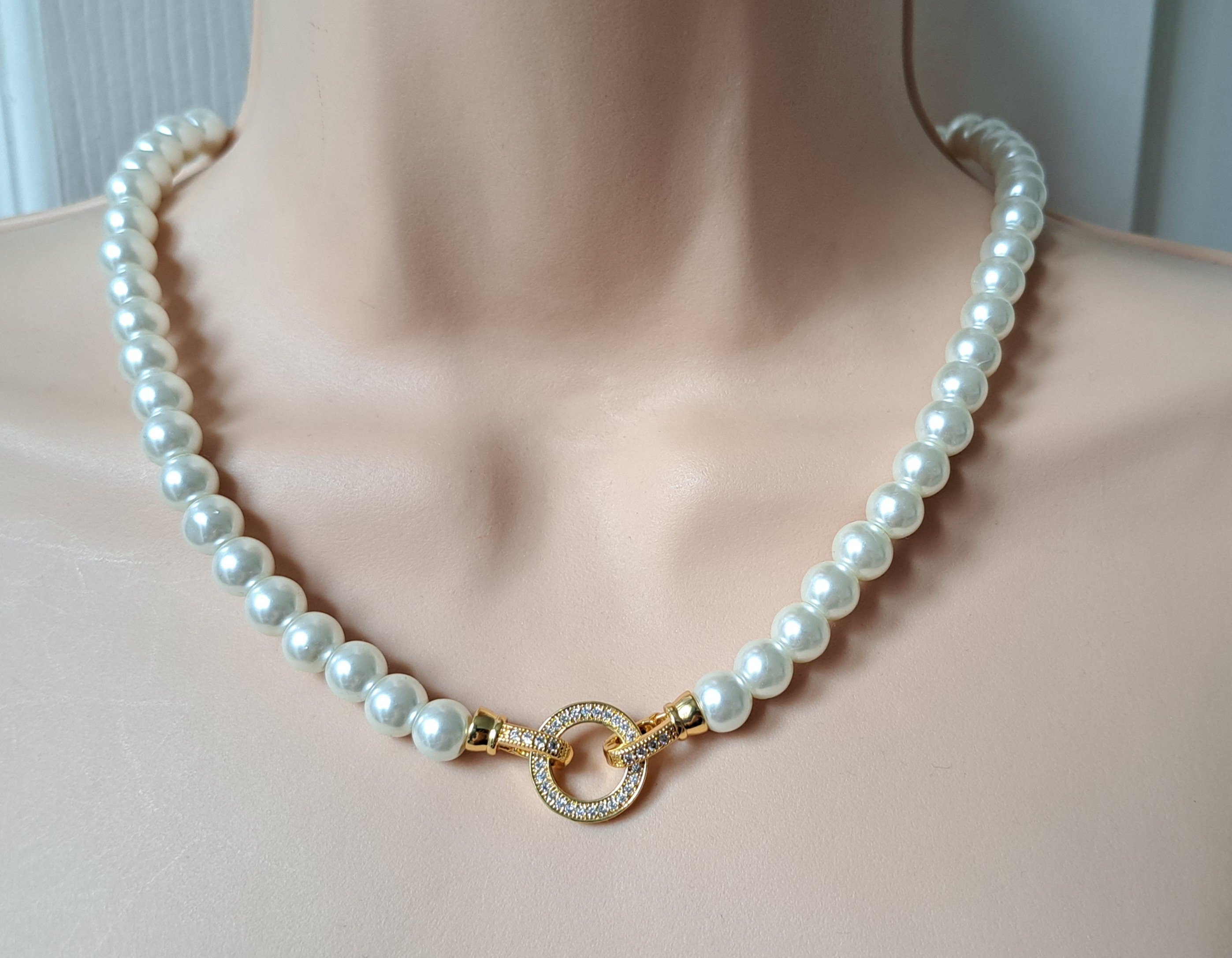Gold Cream Pearl Swarovski Crystal Handmade Cluster Choker