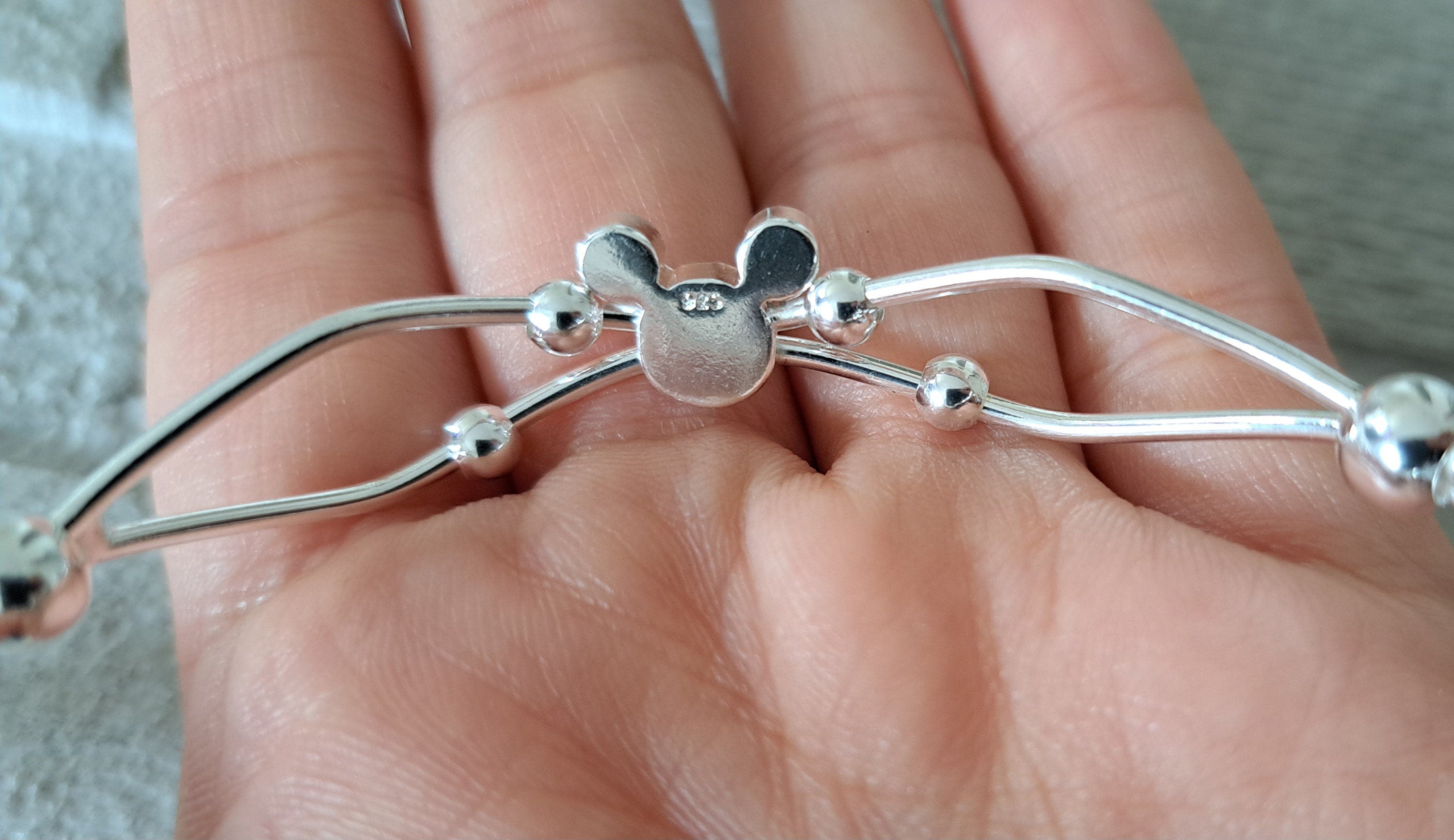 Silver 925 plated Mickey Mouse Ball Adjustable Bracelet