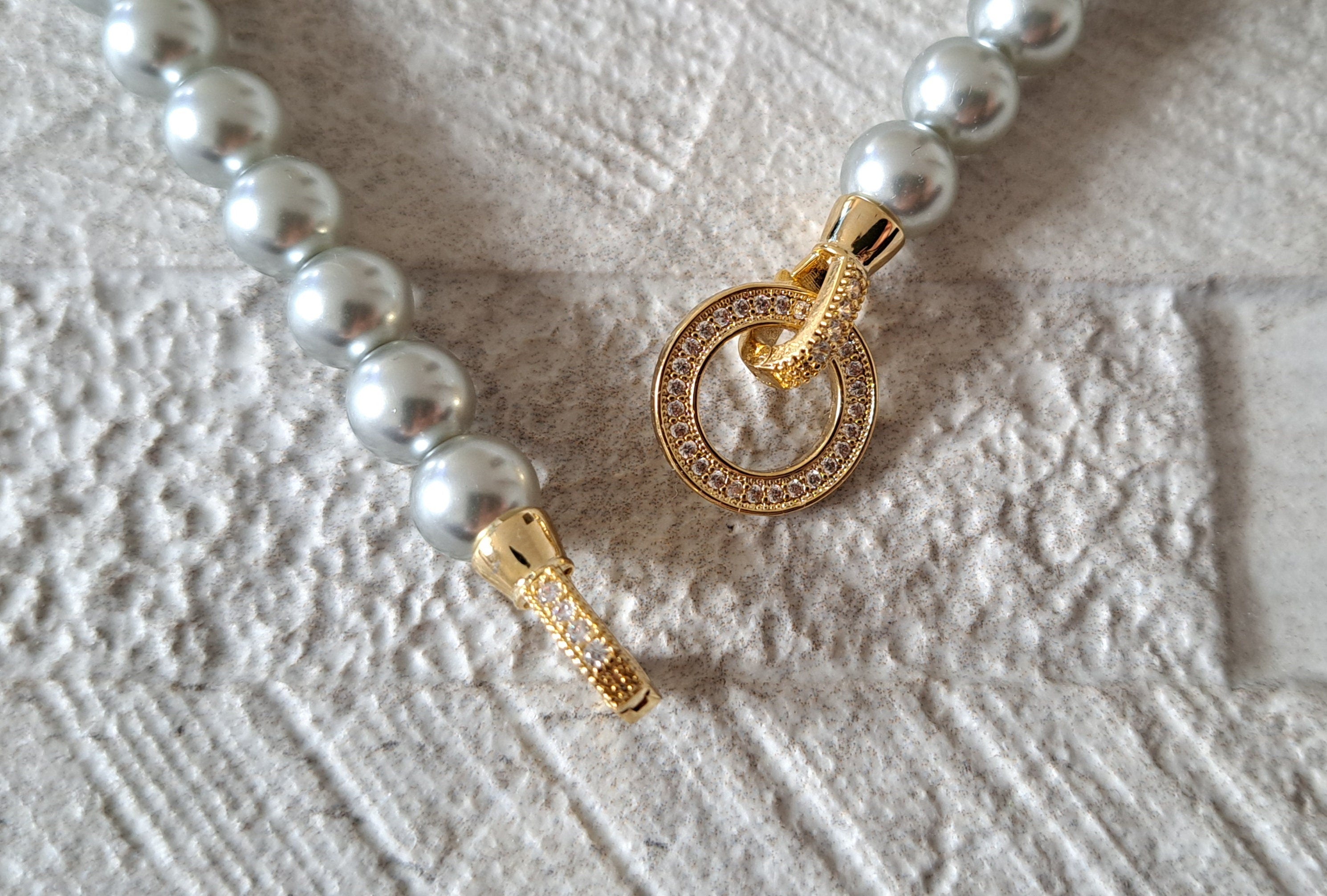 Gold Grey Pearl Swarovski Crystal Handmade Cluster Choker