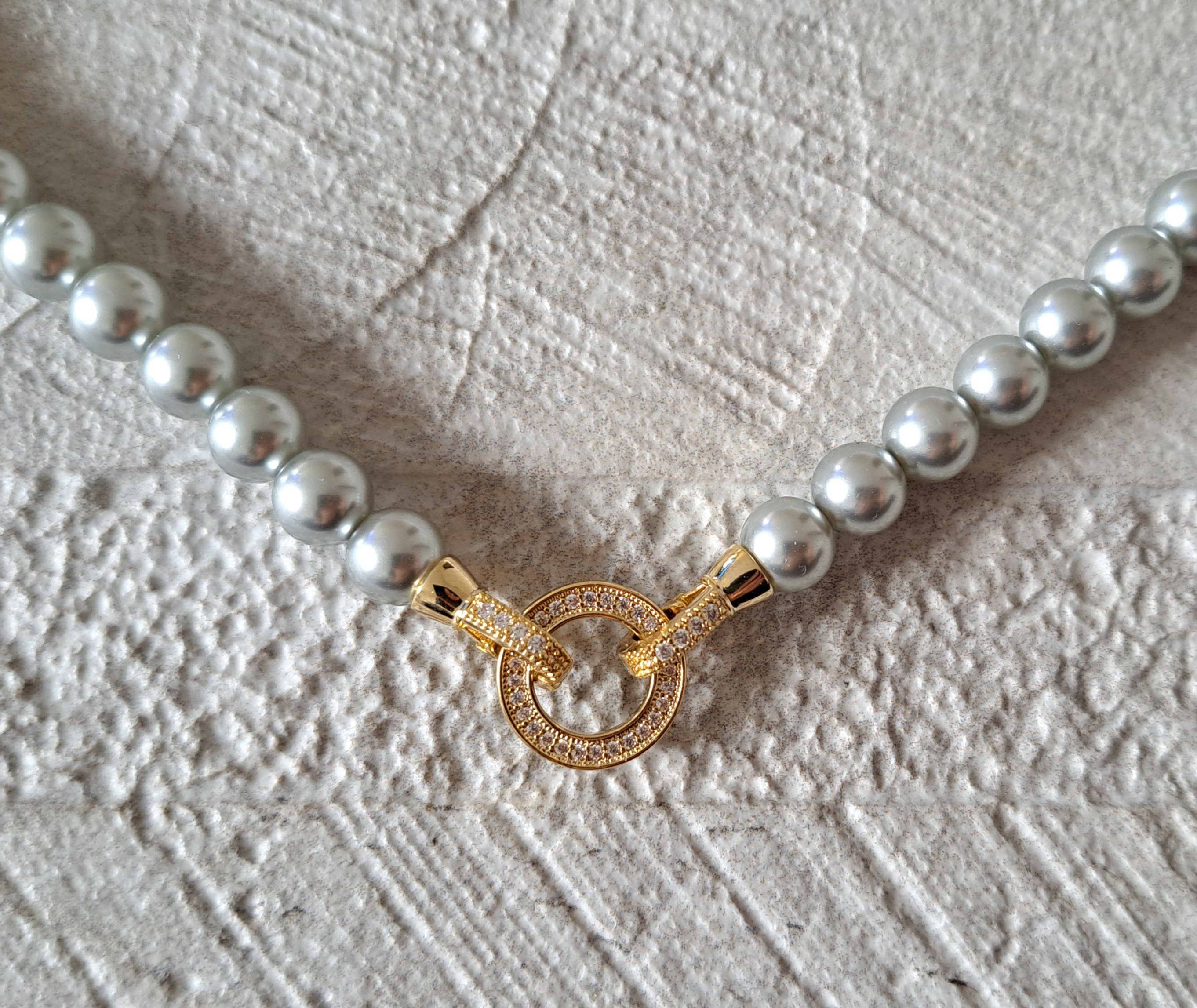 Gold Grey Pearl Swarovski Crystal Handmade Cluster Choker