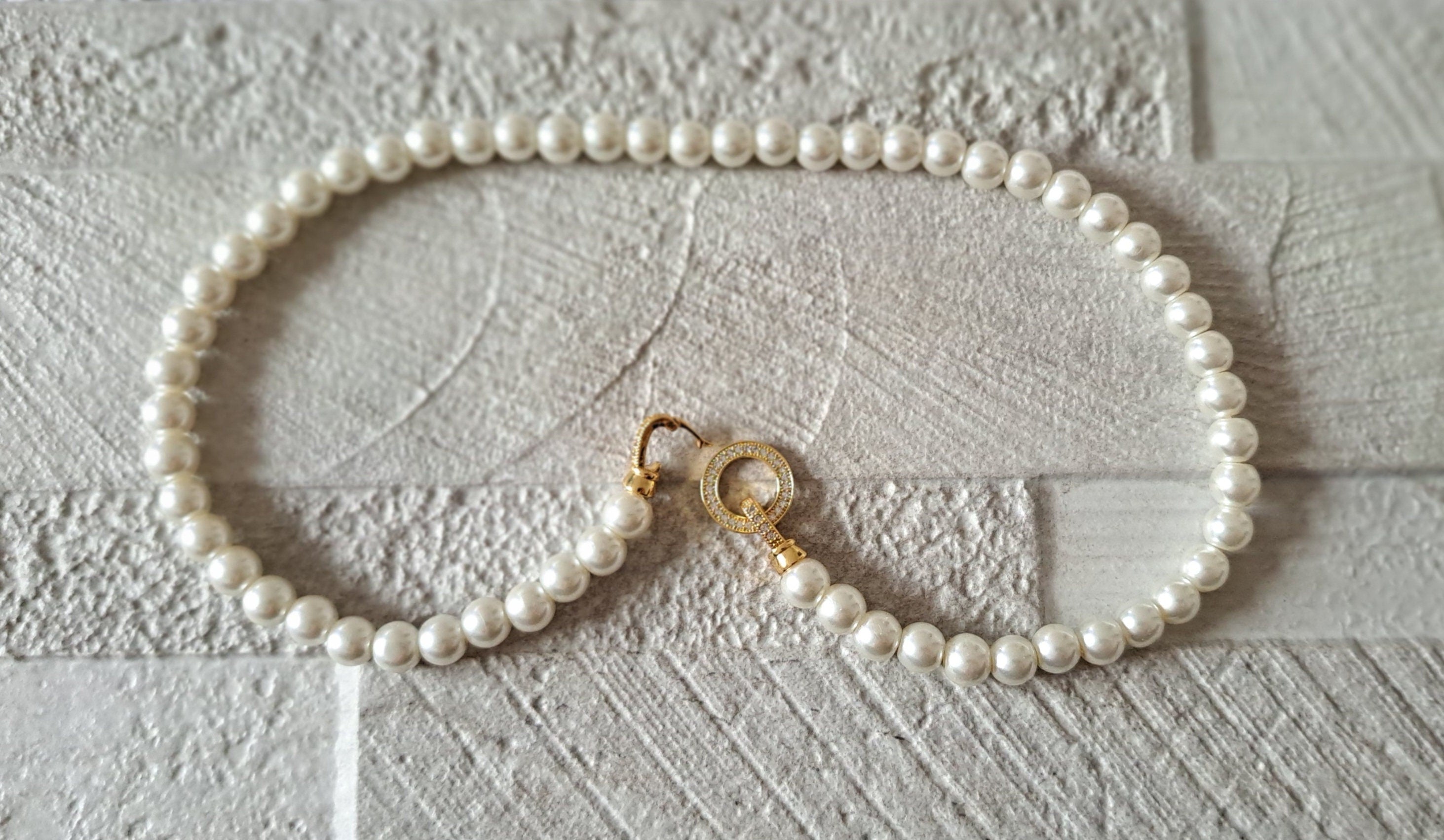 Gold Cream Pearl Swarovski Crystal Handmade Cluster Choker