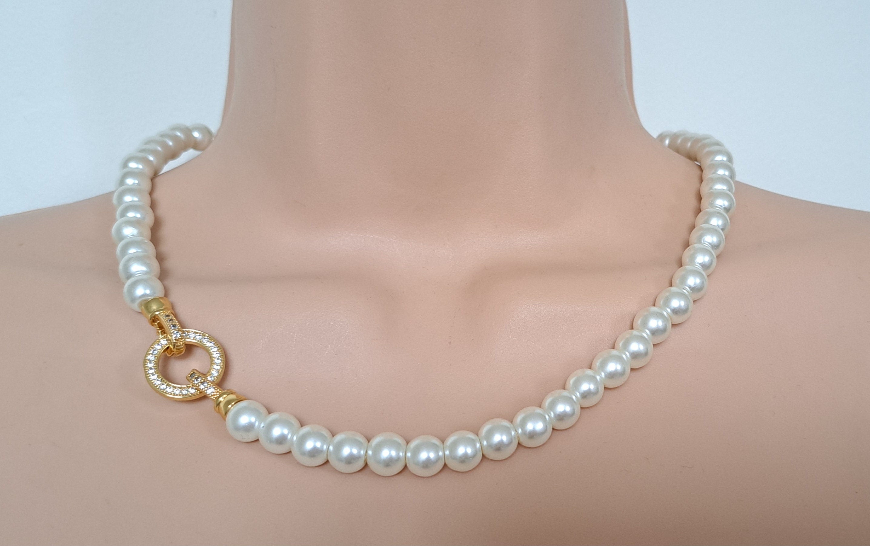 Gold Cream Pearl Swarovski Crystal Handmade Cluster Choker