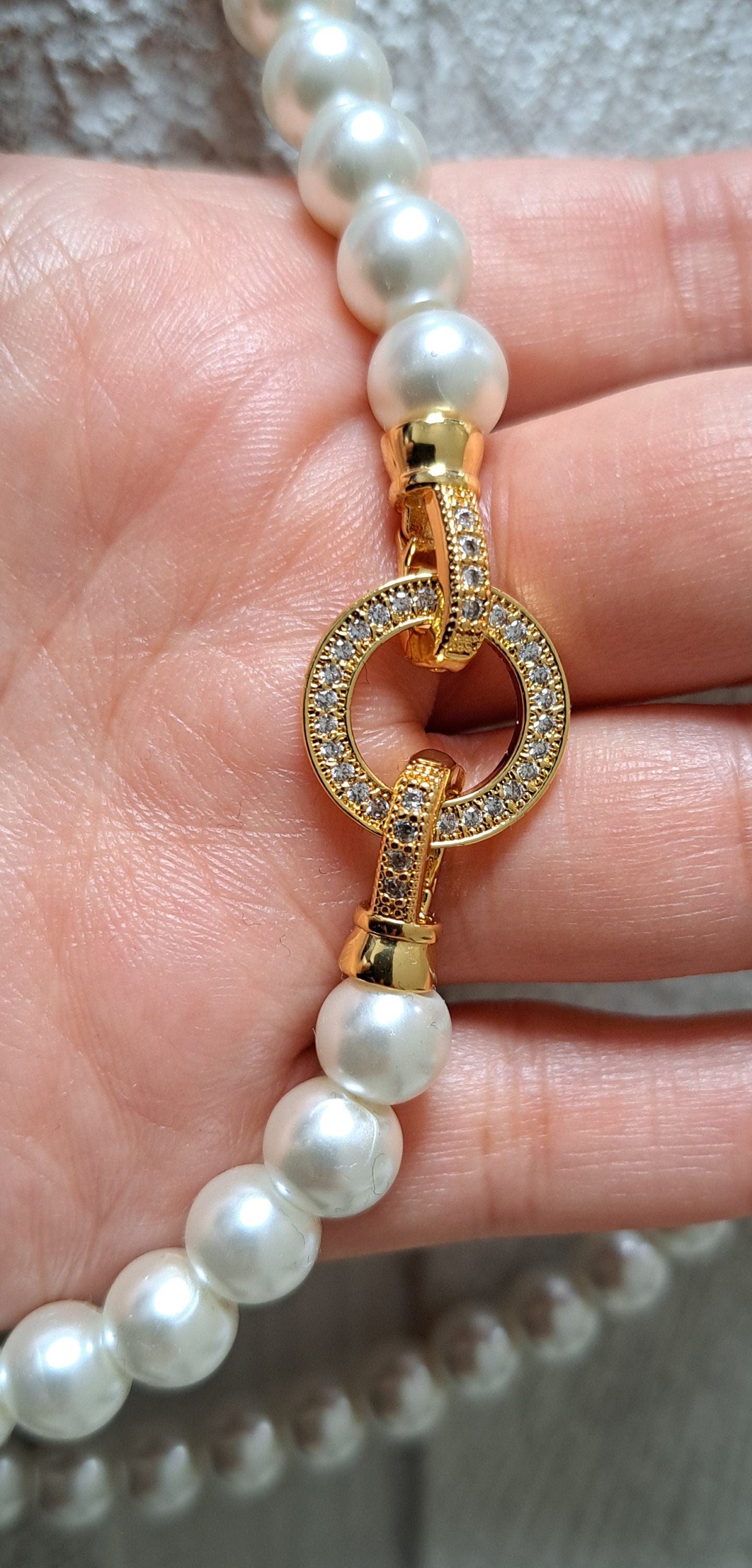 Gold Cream Pearl Swarovski Crystal Handmade Cluster Choker