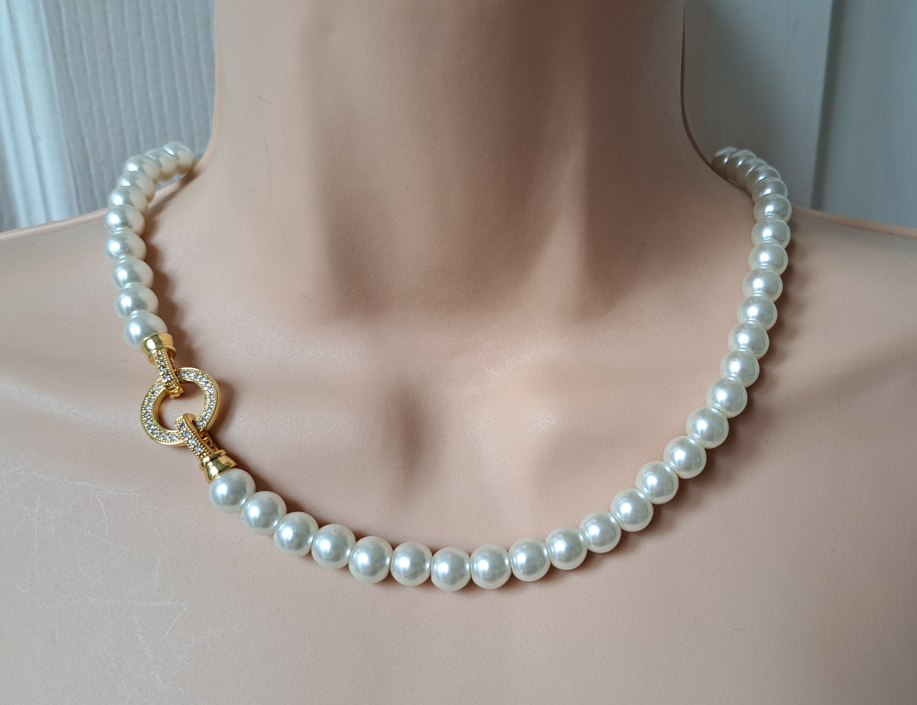 Gold Cream Pearl Swarovski Crystal Handmade Cluster Choker