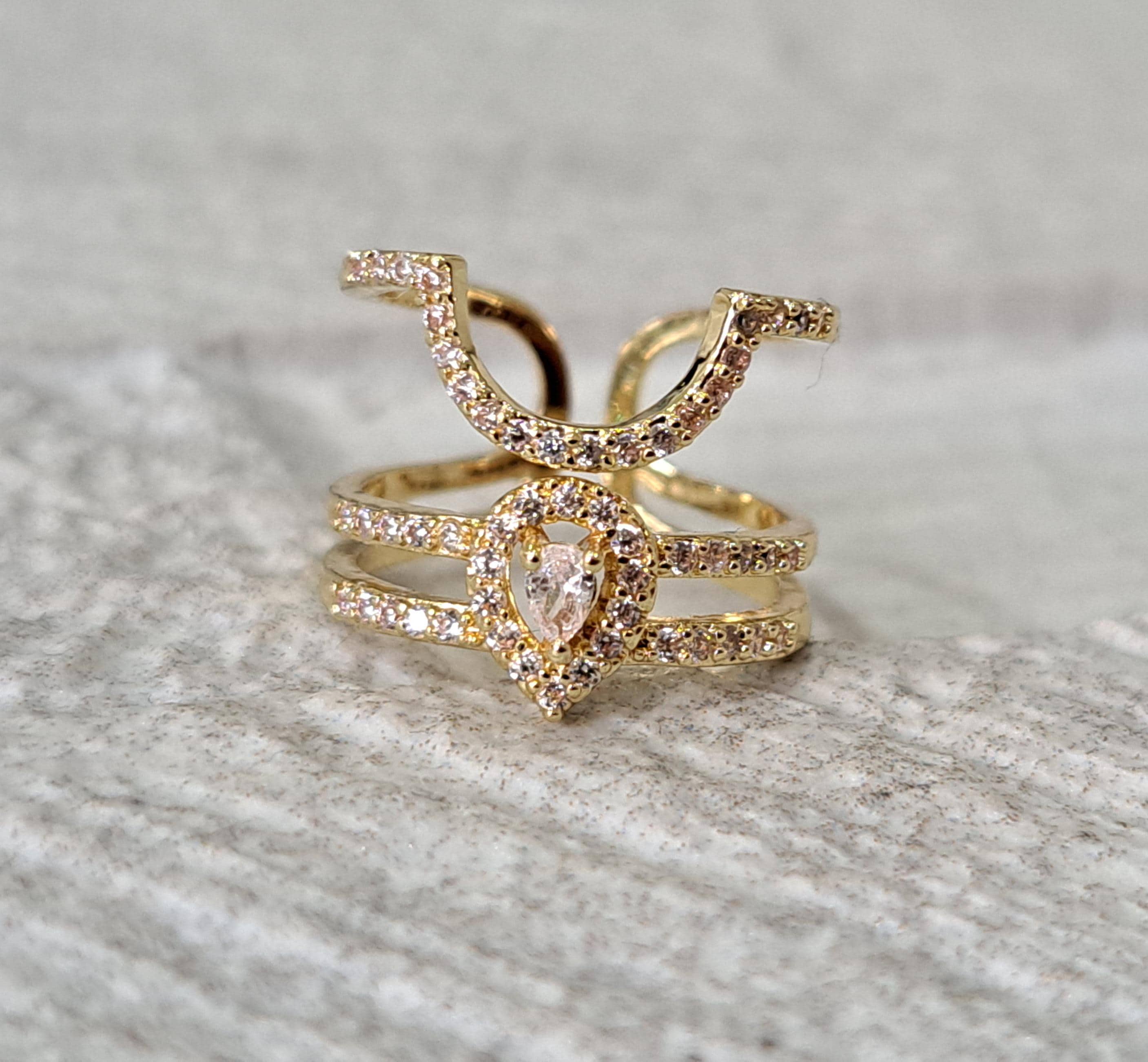 Gold Swarovski Crystal Curve Fingertip Nail Ring