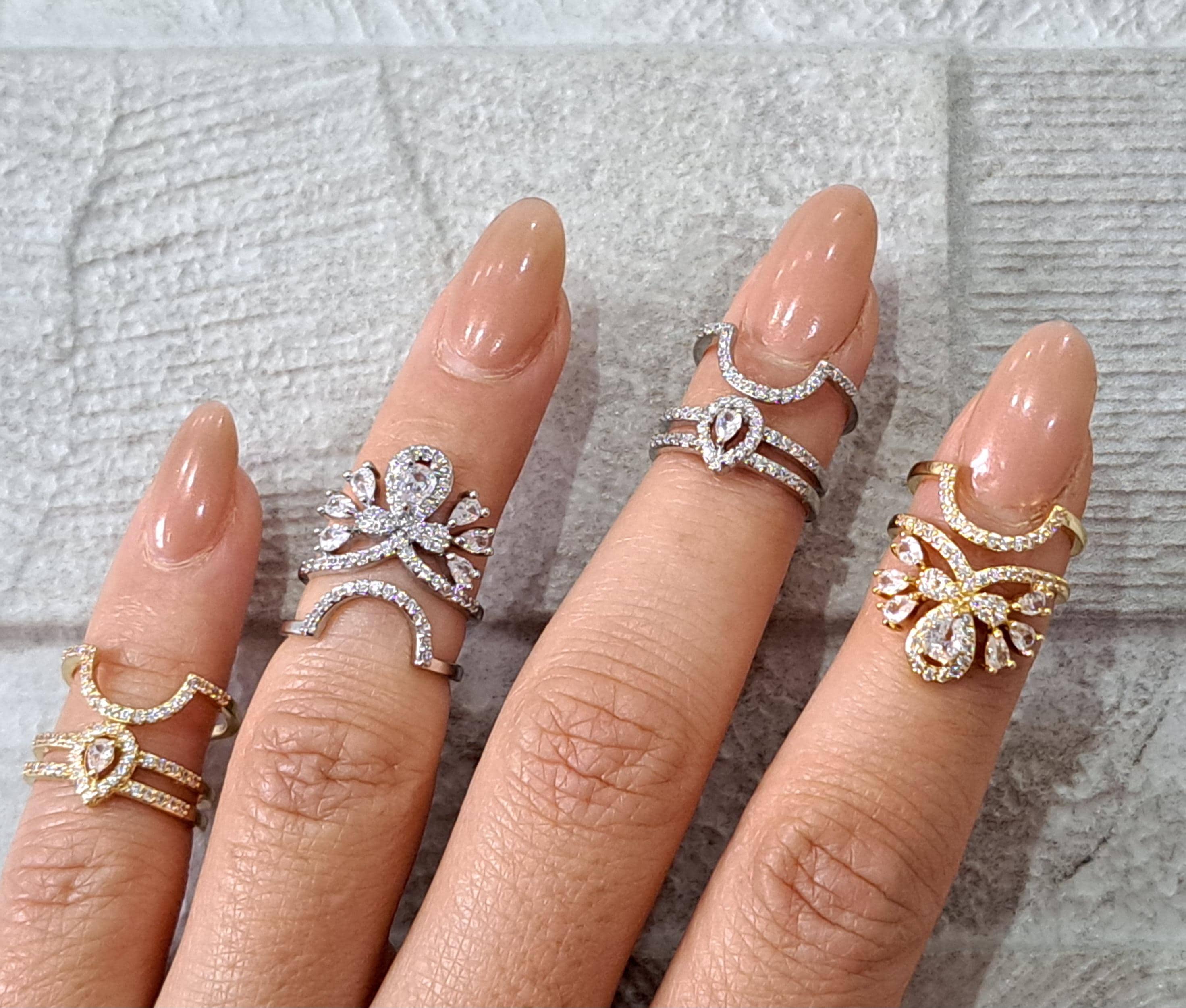 Silver Swarovski Crystal Curve Fingertip Nail Ring