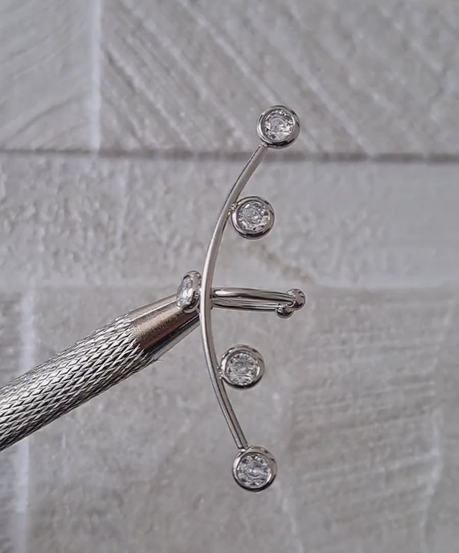 Silver Long Crystal Stainless Steel Cuff Earring