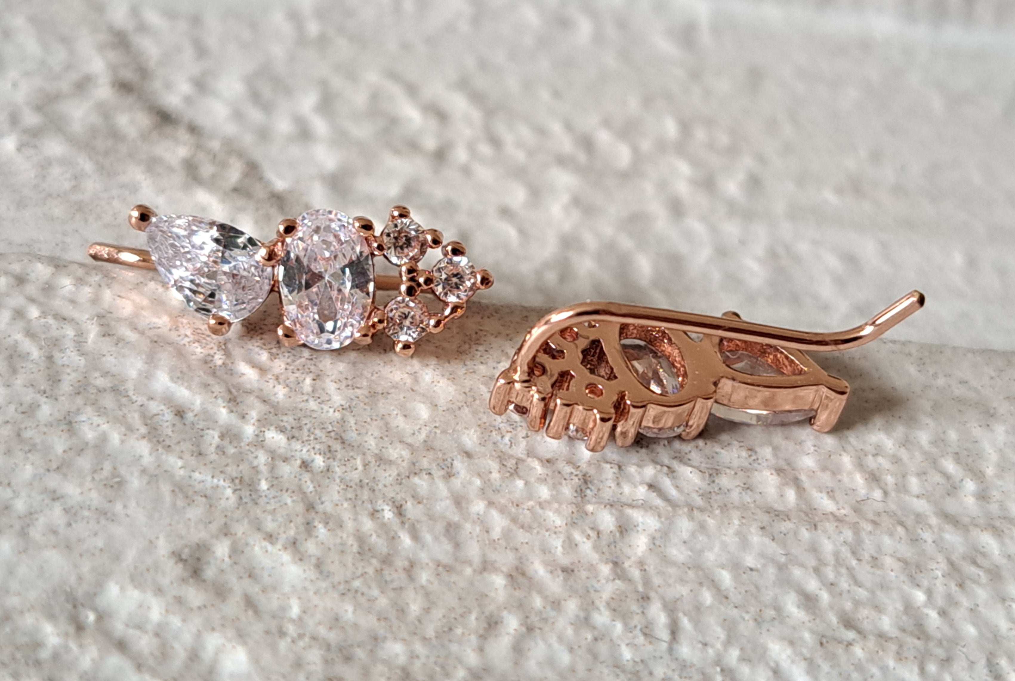 Rose Gold Small Swarovski Crystal Leaf Climber Earrings