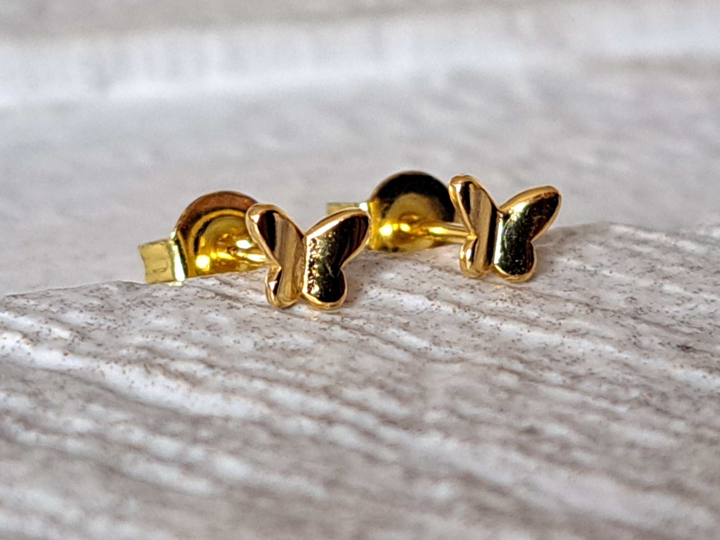 Gold Finish 925 Silver Tiny Butterfly Earrings