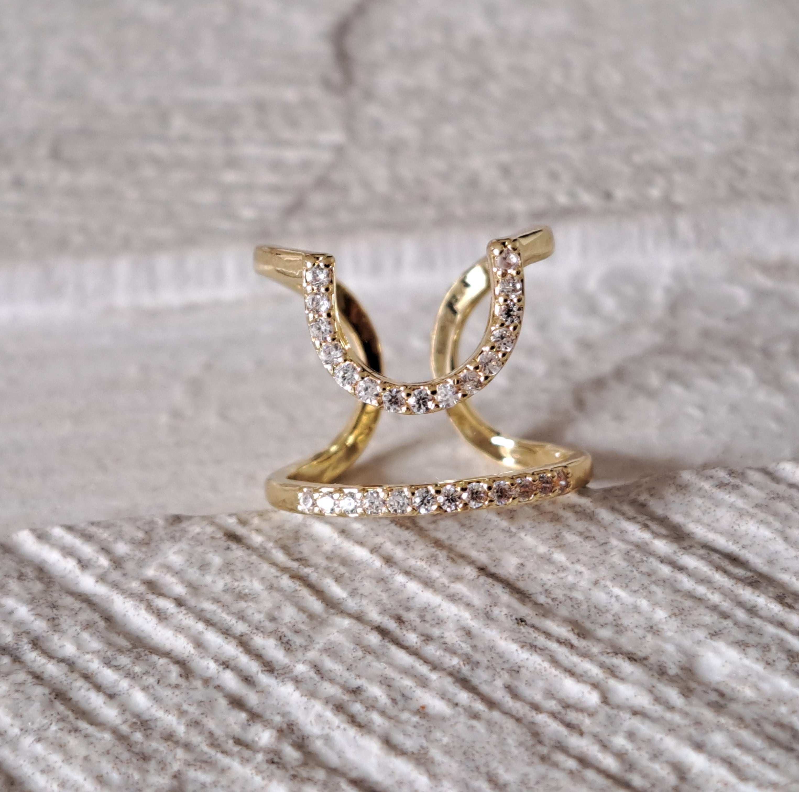 Gold Swarovski Crystal Curve Fingertip Nail Ring