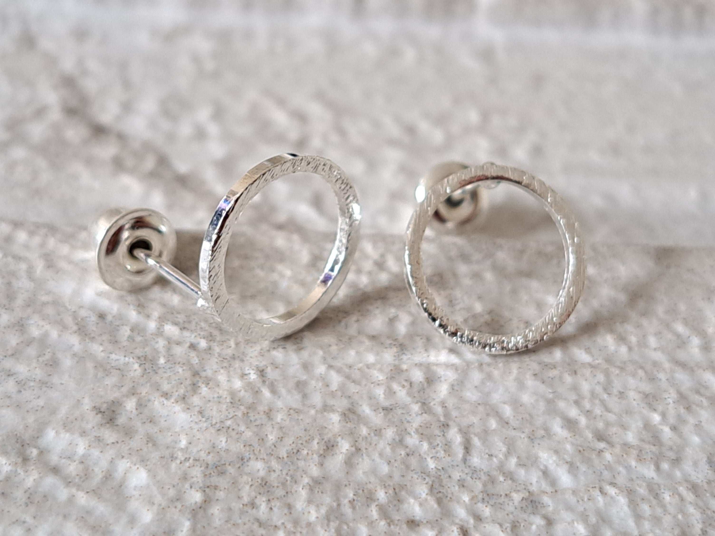 Silver Textured Hollow Circle Stud Earrings