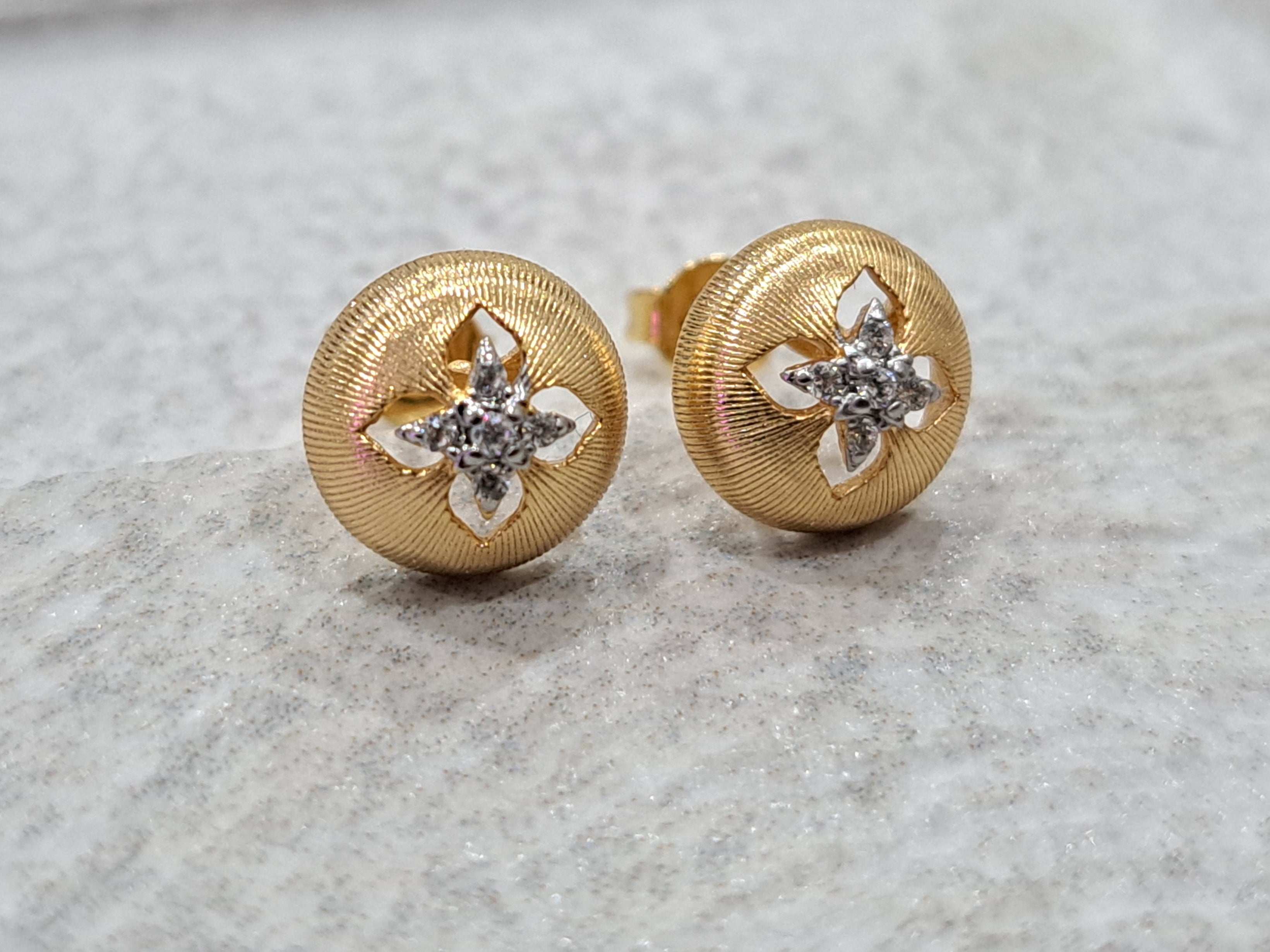 Gold Round Textured Swarovski Crystal Earrings