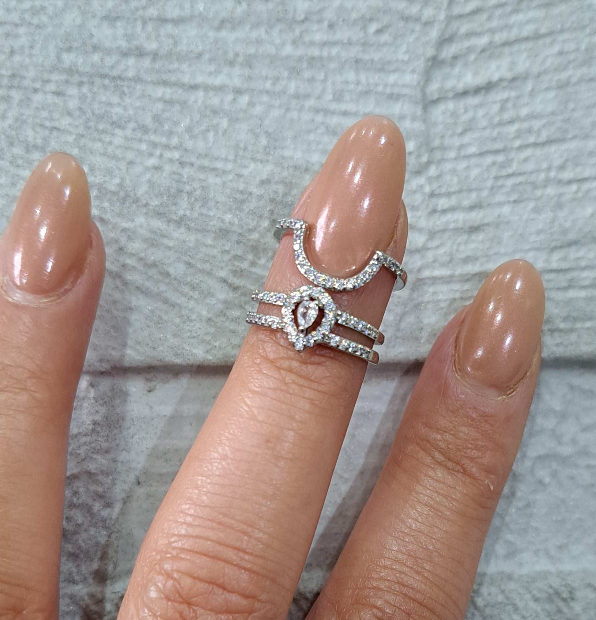 Silver Swarovski Crystal Curve Fingertip Nail Ring