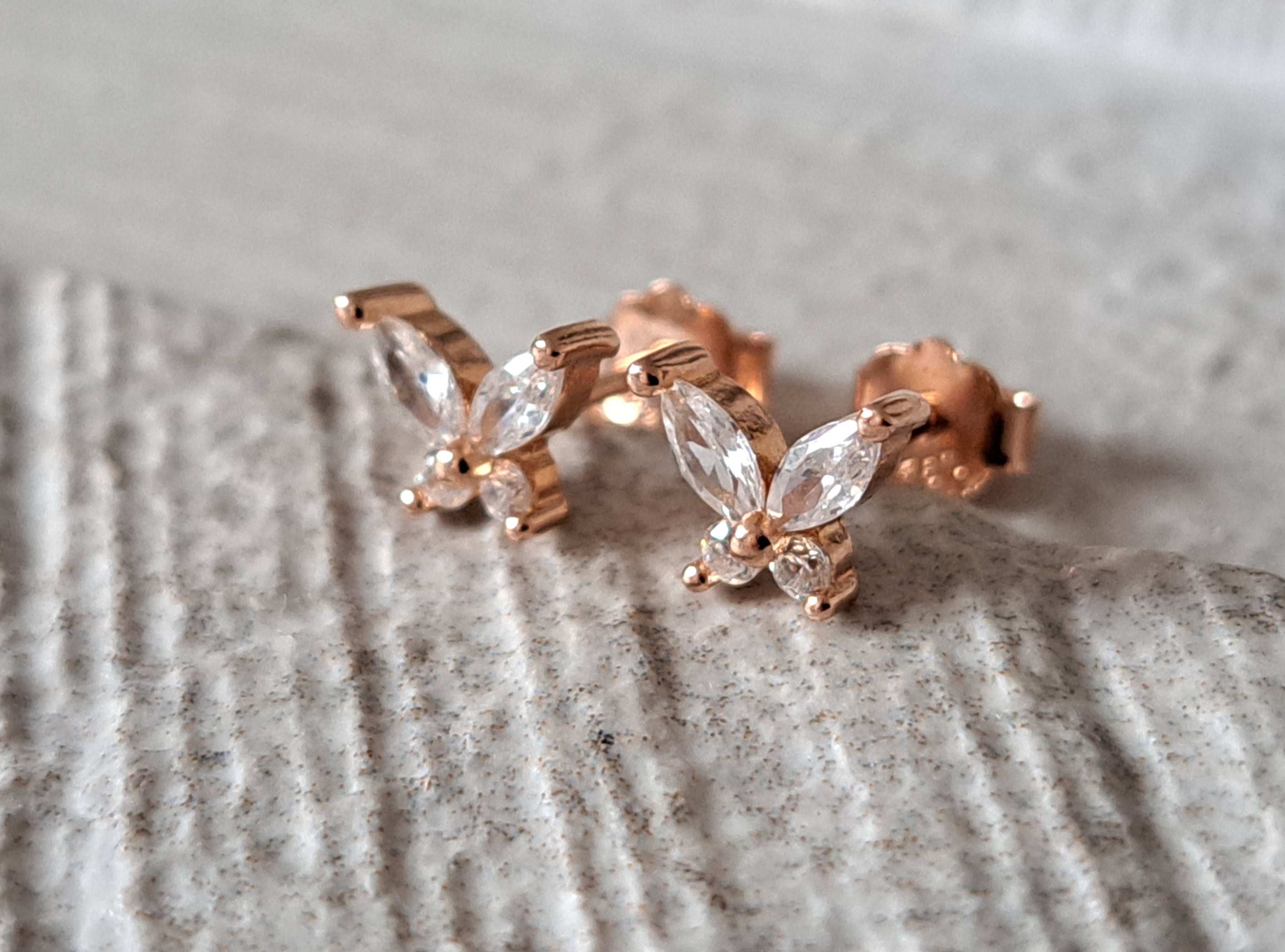 Mini Rose Gold Swarovski Crystal Butterfly Earrings